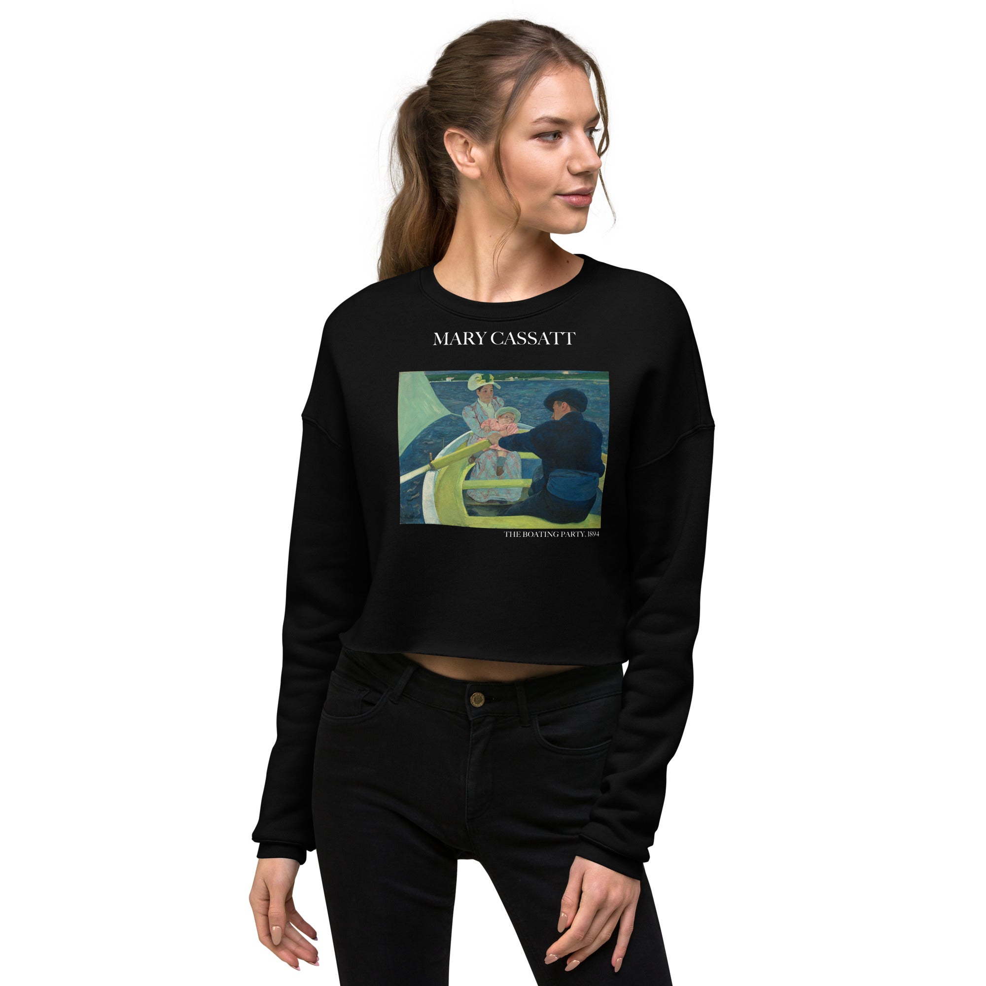 Kurzes Sweatshirt mit berühmtem Gemälde „The Boating Party“ von Mary Cassatt | Kurzes Sweatshirt mit Premium-Kunstmotiv