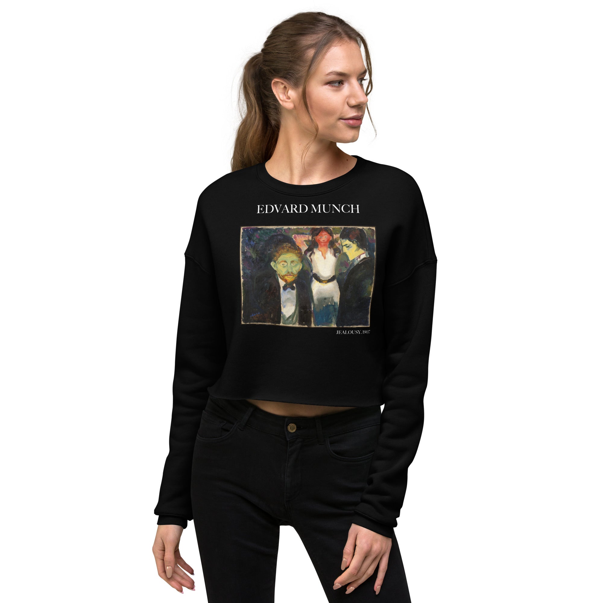 Edvard Munch 'Jealousy' Famous Painting Cropped Sweatshirt | Premium Art Cropped Sweatshirt