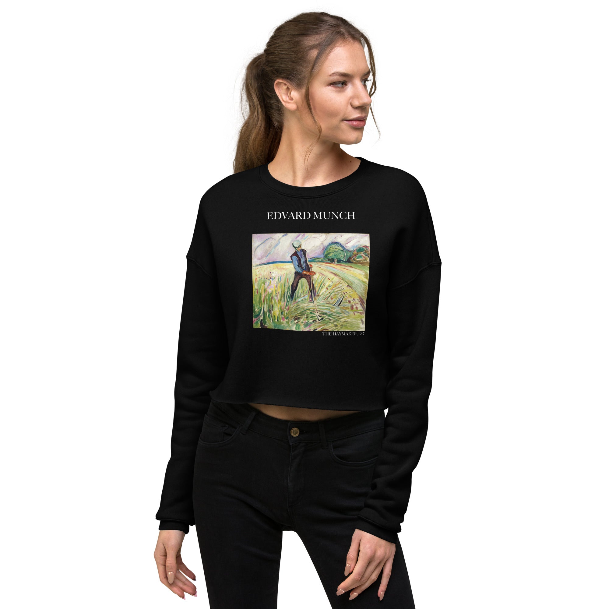 Edvard Munch 'The Haymaker' Famous Painting Cropped Sweatshirt | Premium Art Cropped Sweatshirt