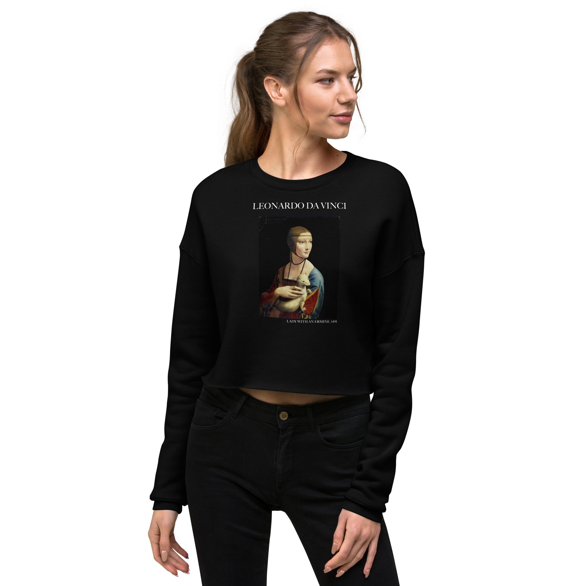 Leonardo da Vinci 'Lady with an Ermine' Famous Painting Cropped Sweatshirt | Premium Art Cropped Sweatshirt