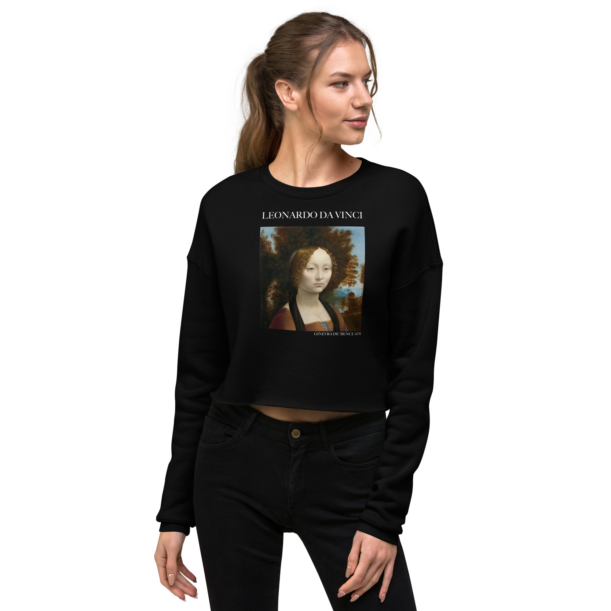 Leonardo da Vinci 'Ginevra de' Benci' Famous Painting Cropped Sweatshirt | Premium Art Cropped Sweatshirt