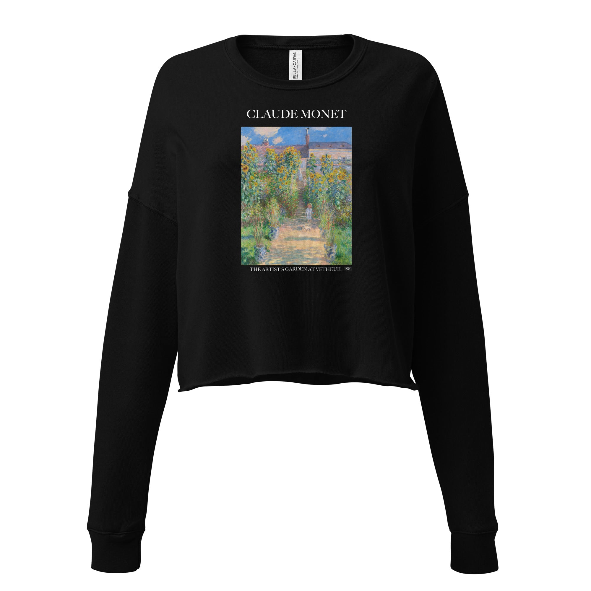 Claude Monet 'The Artist's Garden at Vétheuil' Famous Painting Cropped Sweatshirt | Premium Art Cropped Sweatshirt
