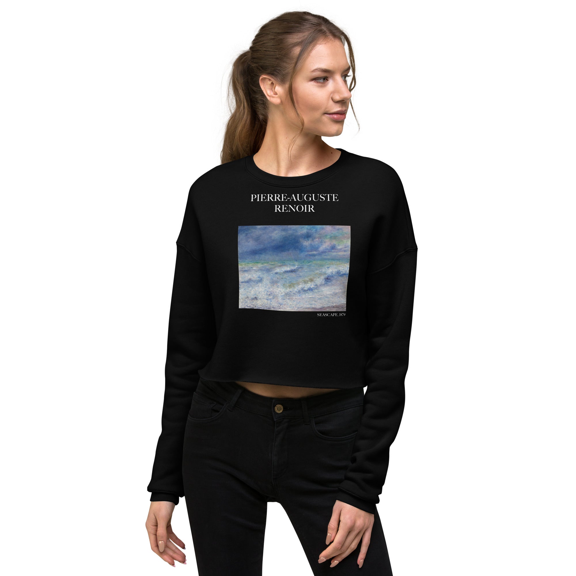 Pierre-Auguste Renoir 'Seascape' Famous Painting Cropped Sweatshirt | Premium Art Cropped Sweatshirt