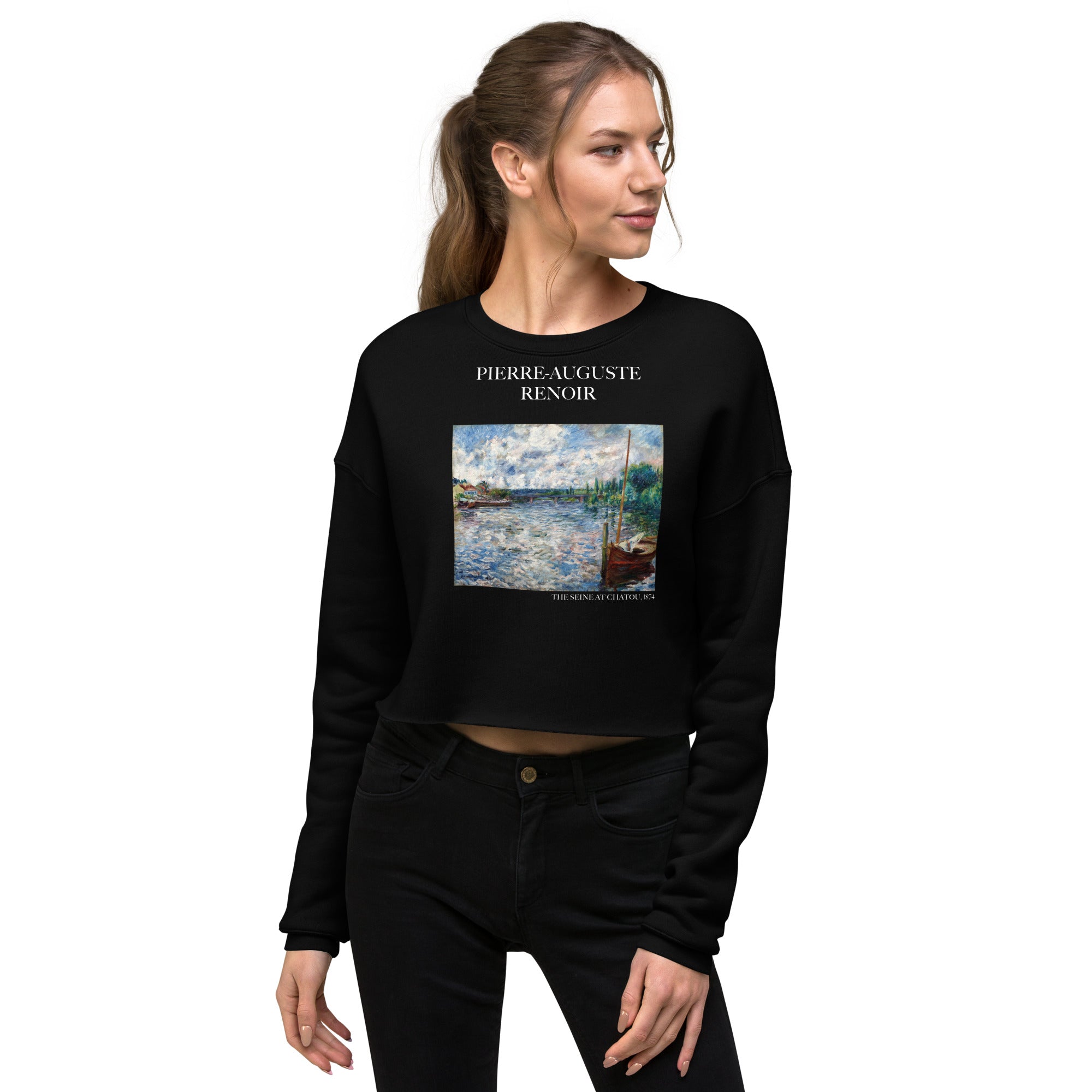 Pierre-Auguste Renoir 'The Seine at Chatou' Famous Painting Cropped Sweatshirt | Premium Art Cropped Sweatshirt