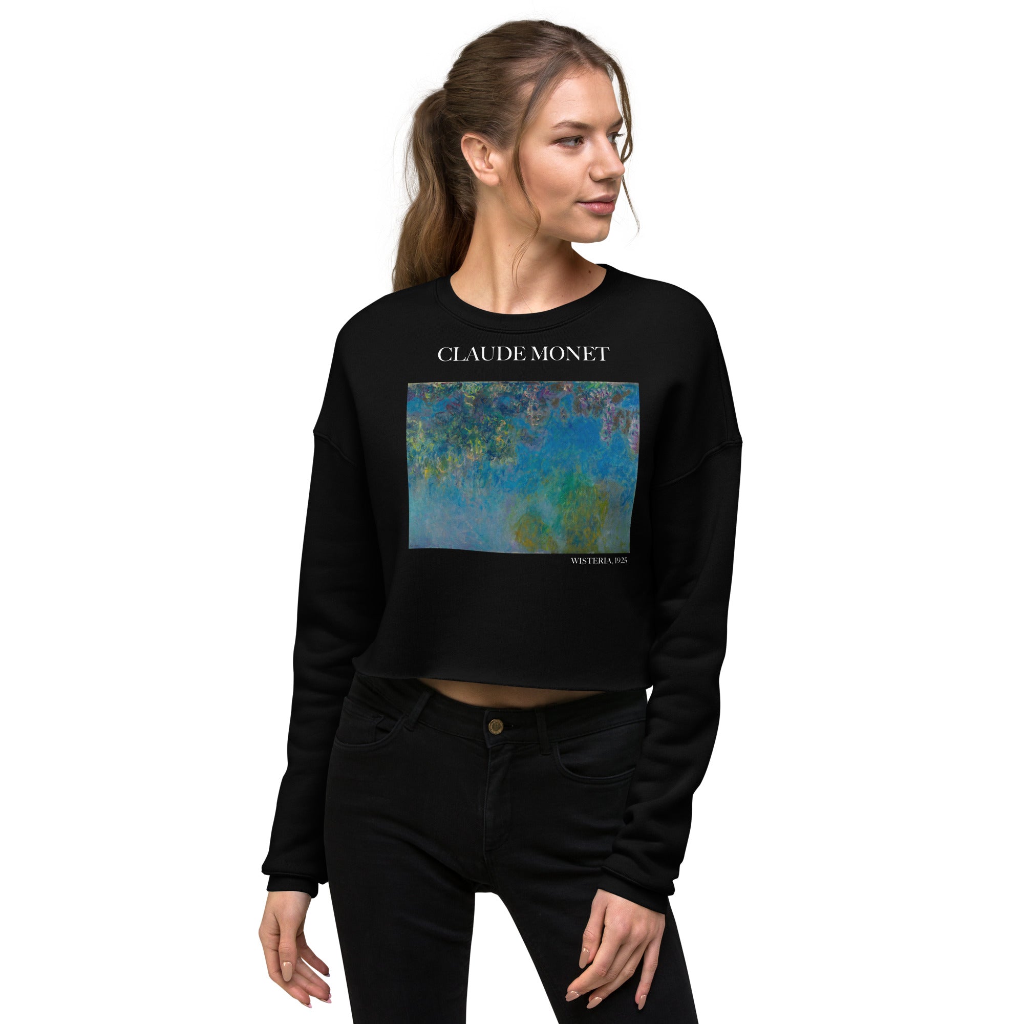 Claude Monet 'Wisteria' Famous Painting Cropped Sweatshirt | Premium Art Cropped Sweatshirt