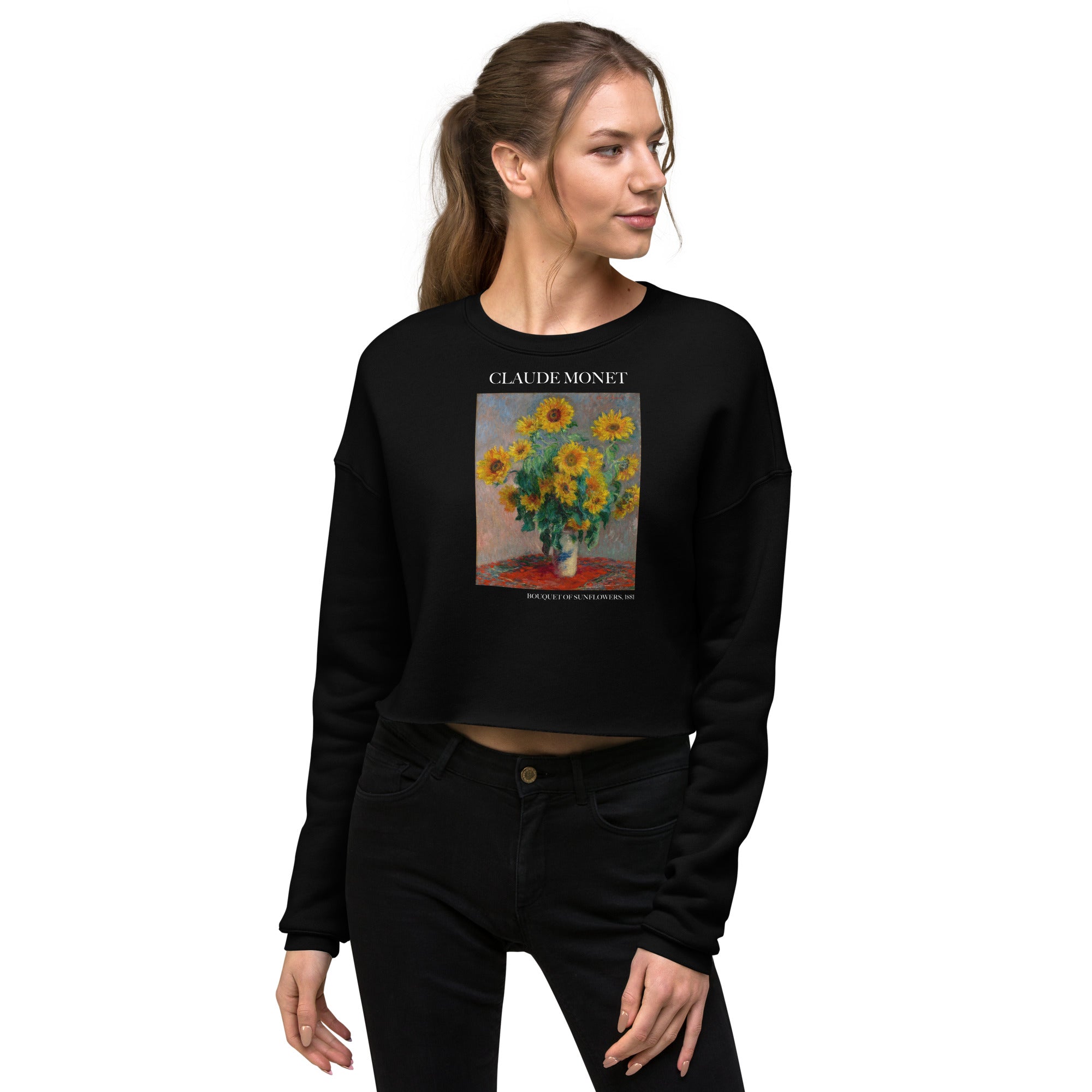 Claude Monet 'Bouquet of Sunflowers' Famous Painting Cropped Sweatshirt | Premium Art Cropped Sweatshirt