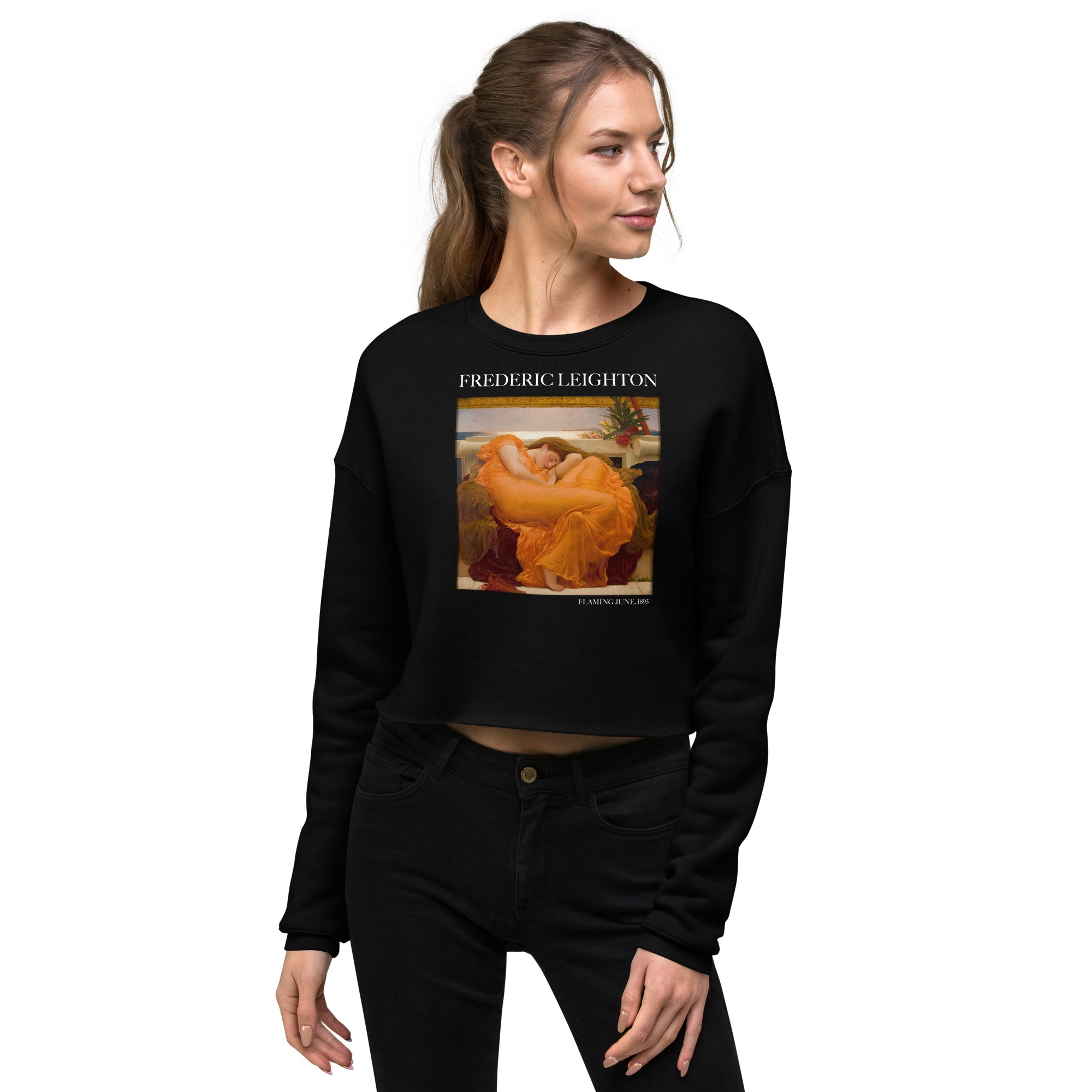 Kurzes Sweatshirt mit berühmtem Gemälde „Flaming June“ von Frederic Leighton | Kurzes Sweatshirt mit Premium-Kunstmotiv