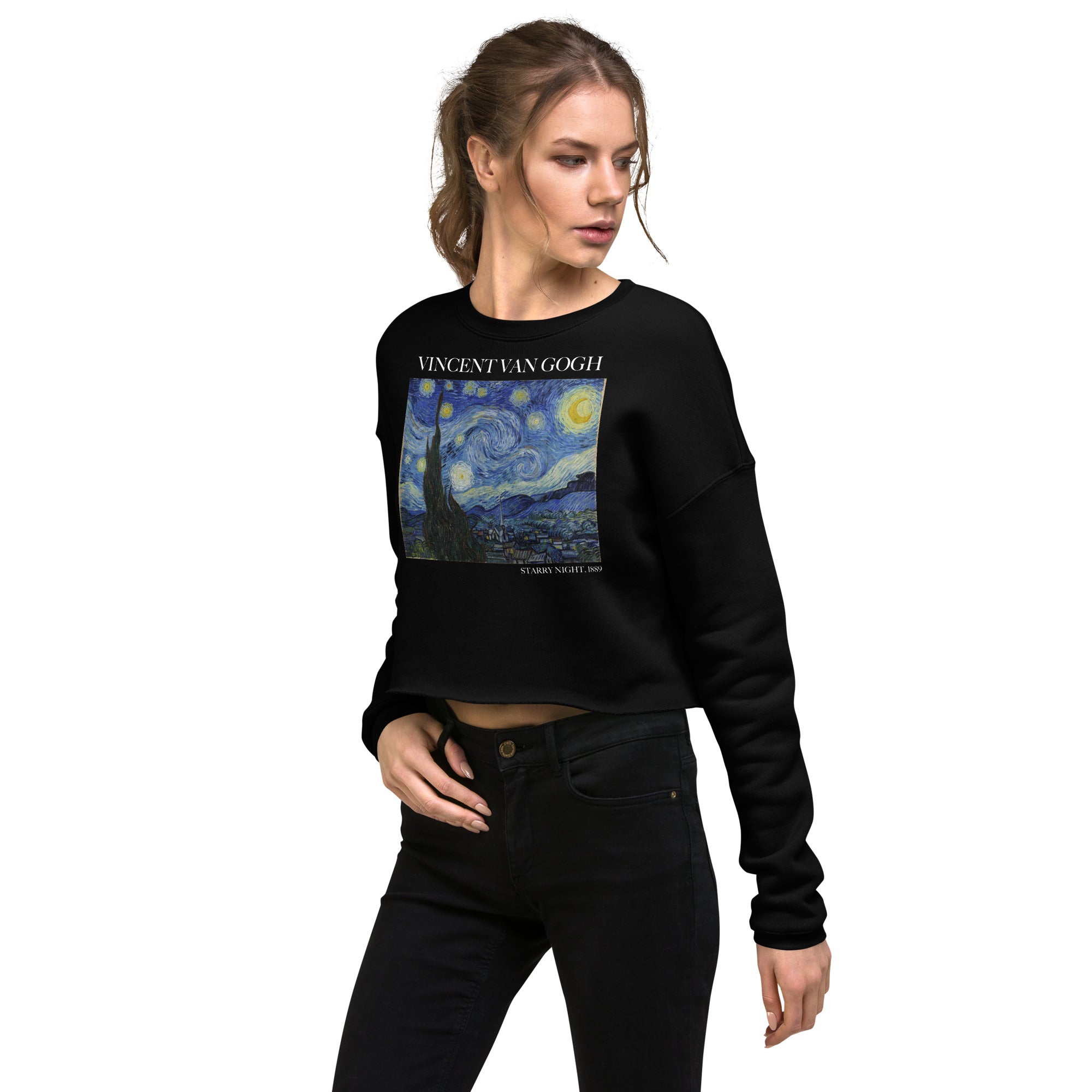 Kurzes Sweatshirt „Sternennacht“ von Vincent van Gogh, berühmtes Gemälde | Kurzes Sweatshirt mit Premium-Kunstmotiv