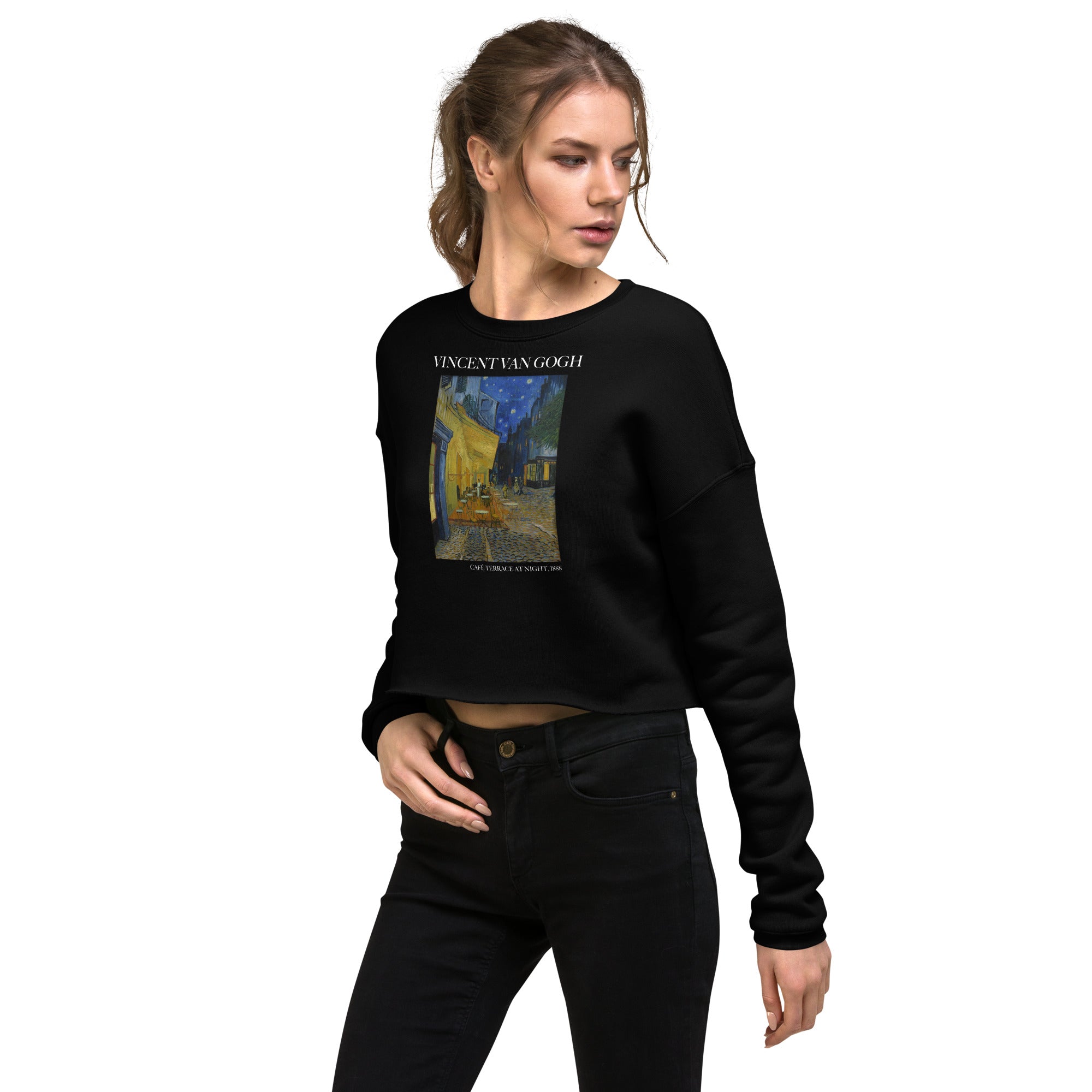 Vincent van Gogh 'Café Terrace at Night' Famous Painting Cropped Sweatshirt | Premium Art Cropped Sweatshirt