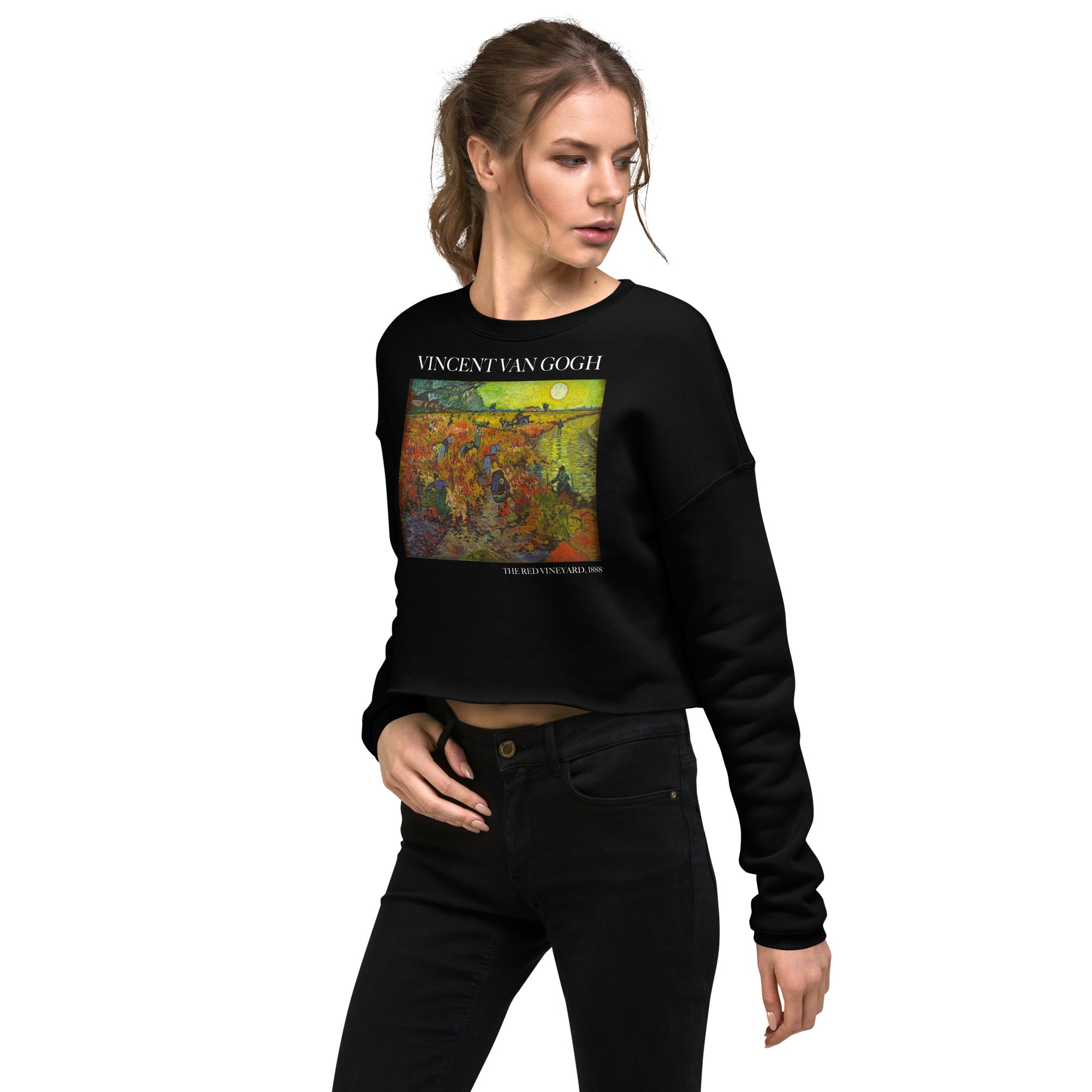 Kurzes Sweatshirt „Der rote Weinberg“ von Vincent van Gogh, berühmtes Gemälde | Kurzes Sweatshirt mit Premium-Kunstmotiv