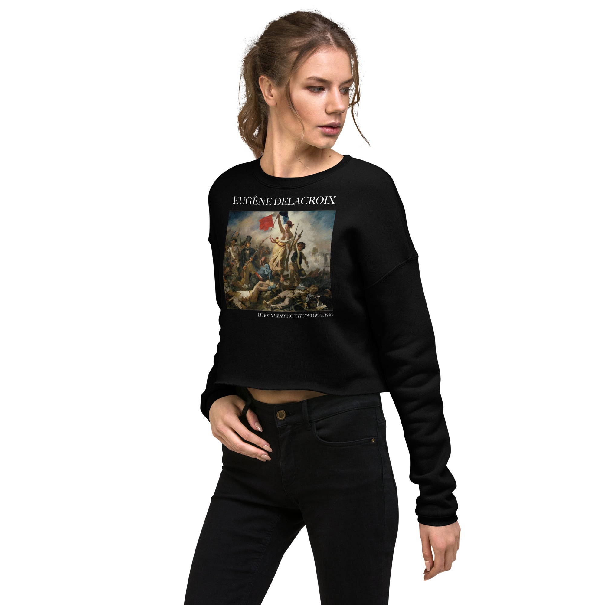 Eugène Delacroix 'Liberty Leading the People' Famous Painting Cropped Sweatshirt | Premium Art Cropped Sweatshirt