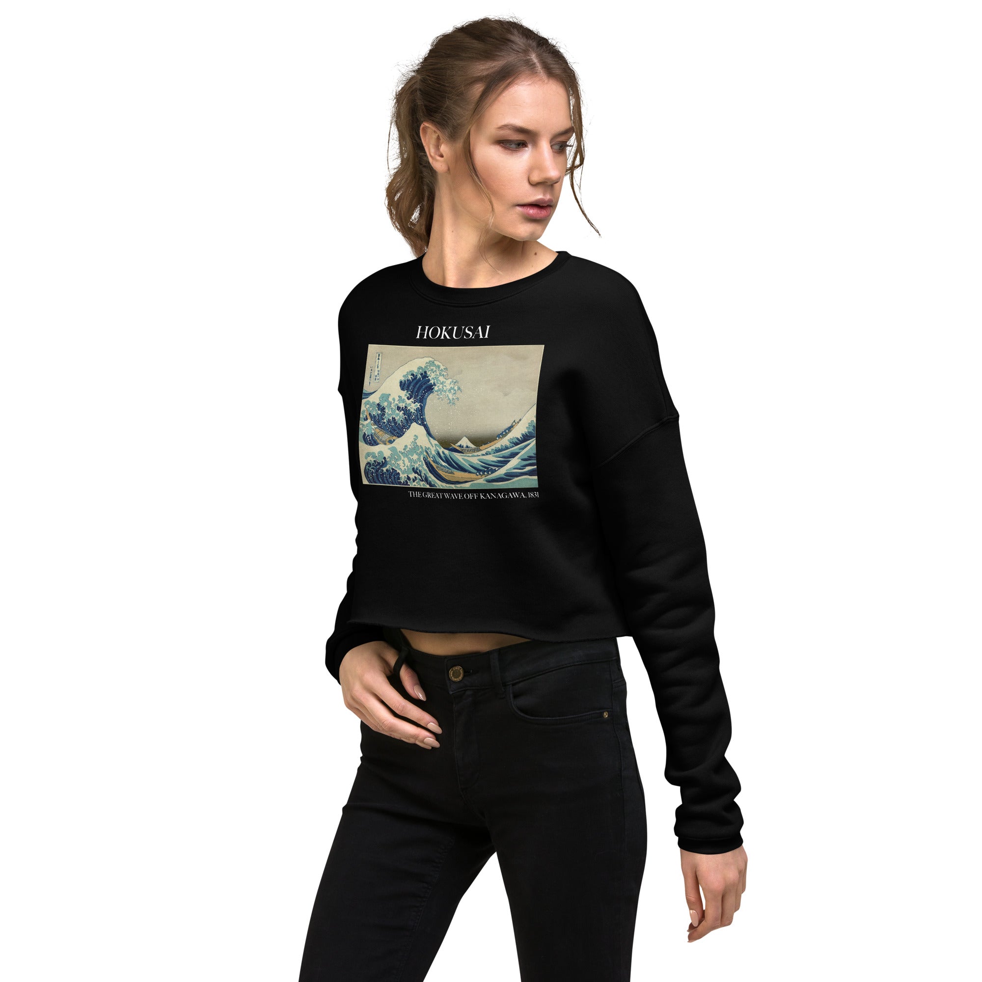 Hokusai 'The Great Wave off Kanagawa' Famous Painting Cropped Sweatshirt | Premium Art Cropped Sweatshirt