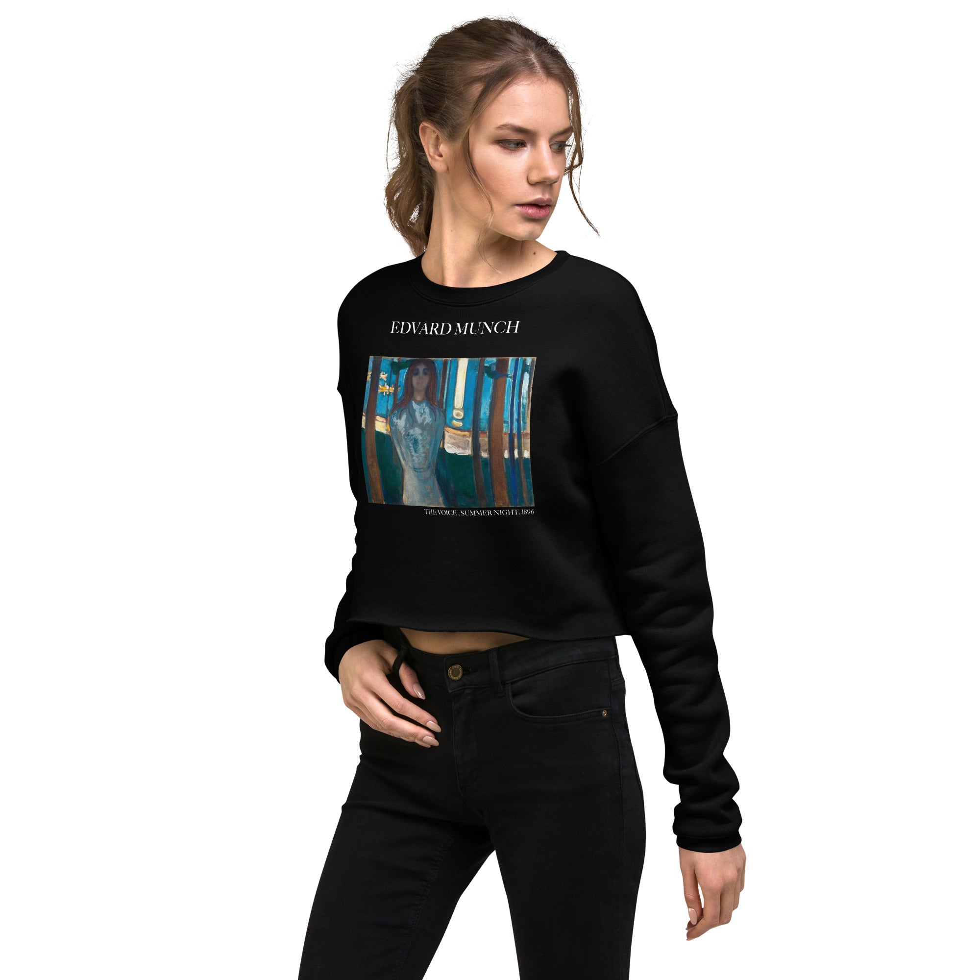 Edvard Munch 'The Voice, Summer Night' Famous Painting Cropped Sweatshirt | Premium Art Cropped Sweatshirt