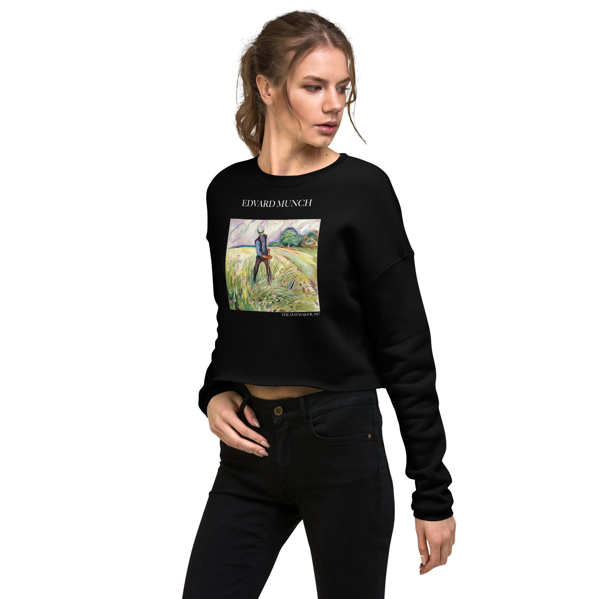 Edvard Munch 'The Haymaker' Famous Painting Cropped Sweatshirt | Premium Art Cropped Sweatshirt