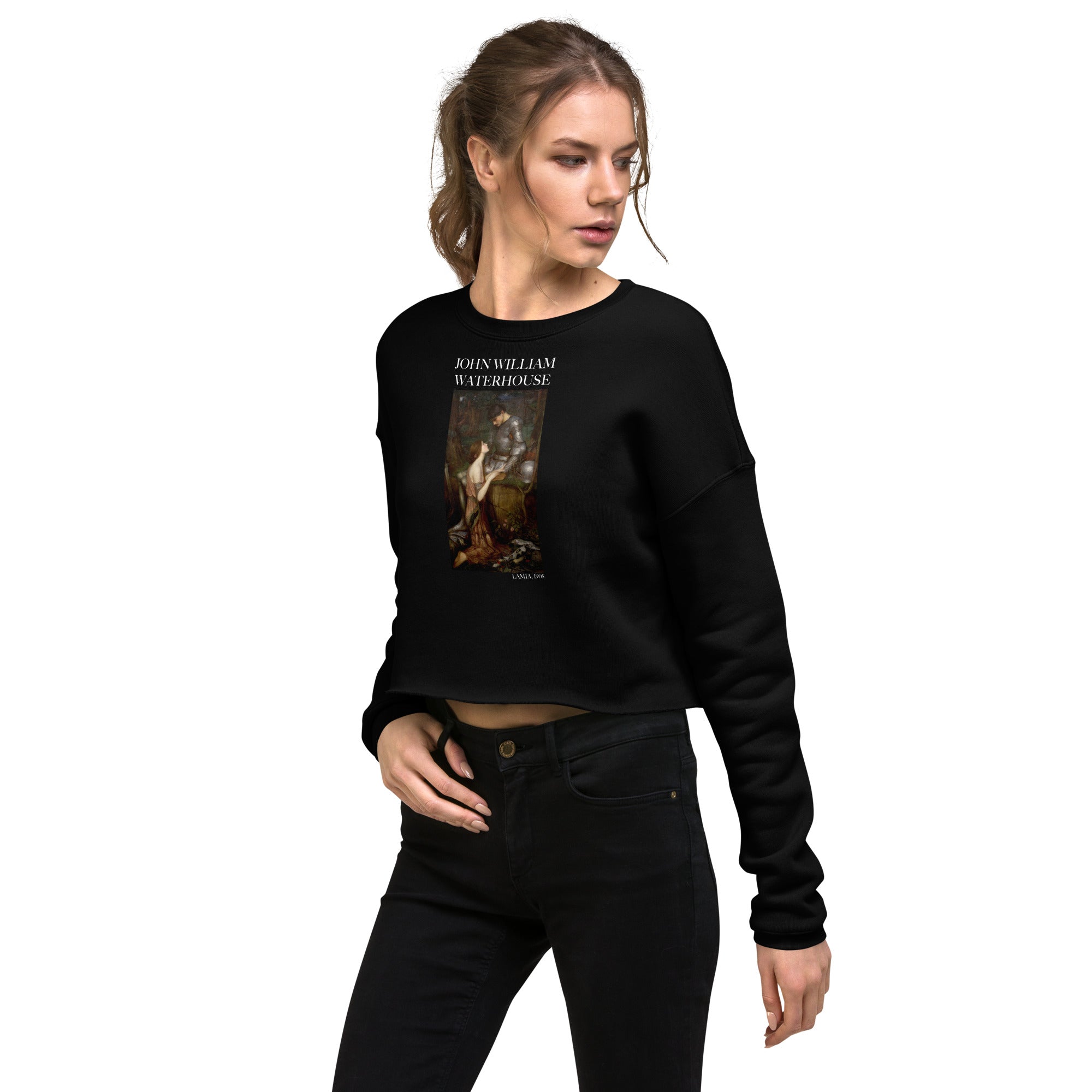 Kurzes Sweatshirt „Lamia“ von John William Waterhouse, berühmtes Gemälde | Kurzes Sweatshirt „Premium Art“