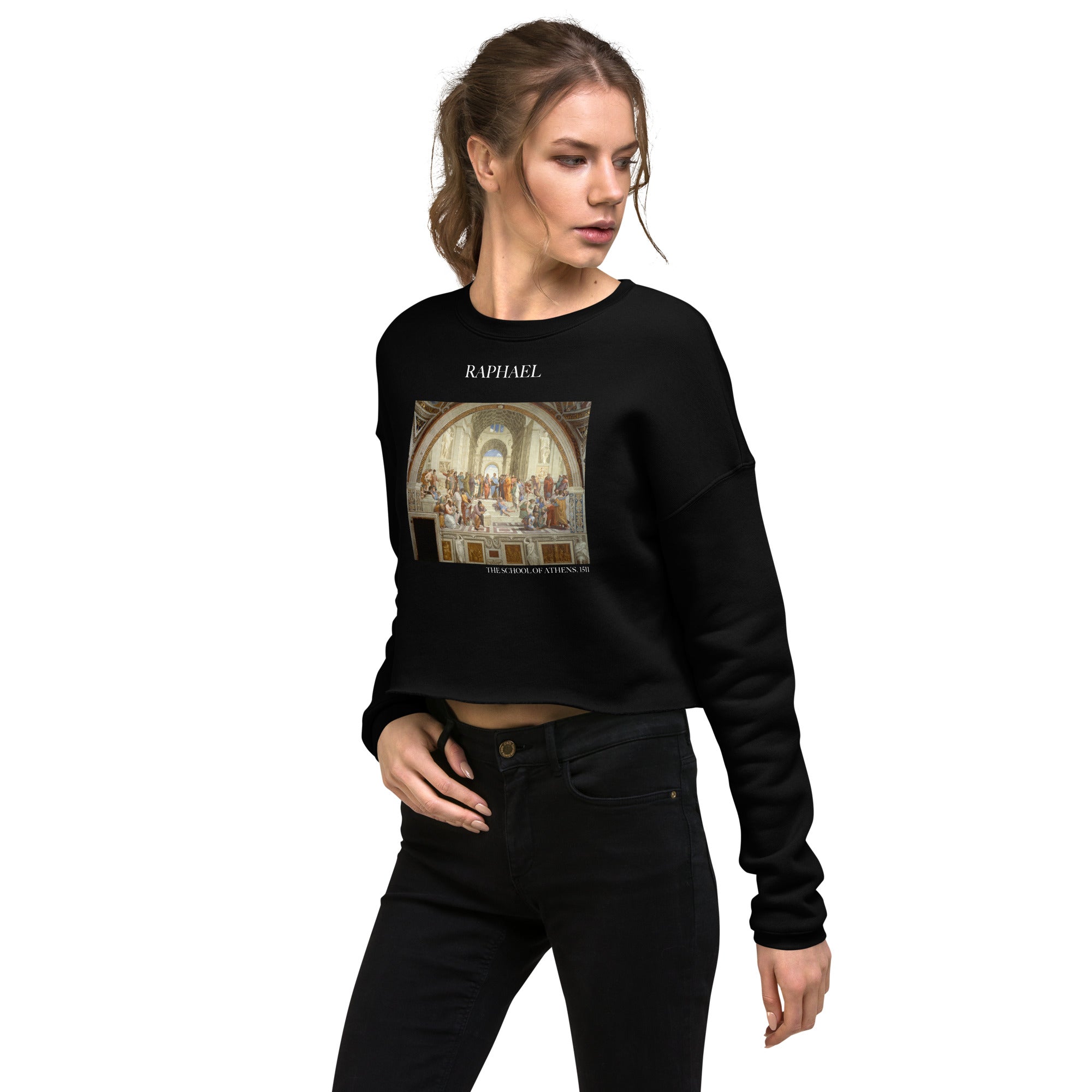 Raphael 'The School of Athens' Famous Painting Cropped Sweatshirt | Premium Art Cropped Sweatshirt