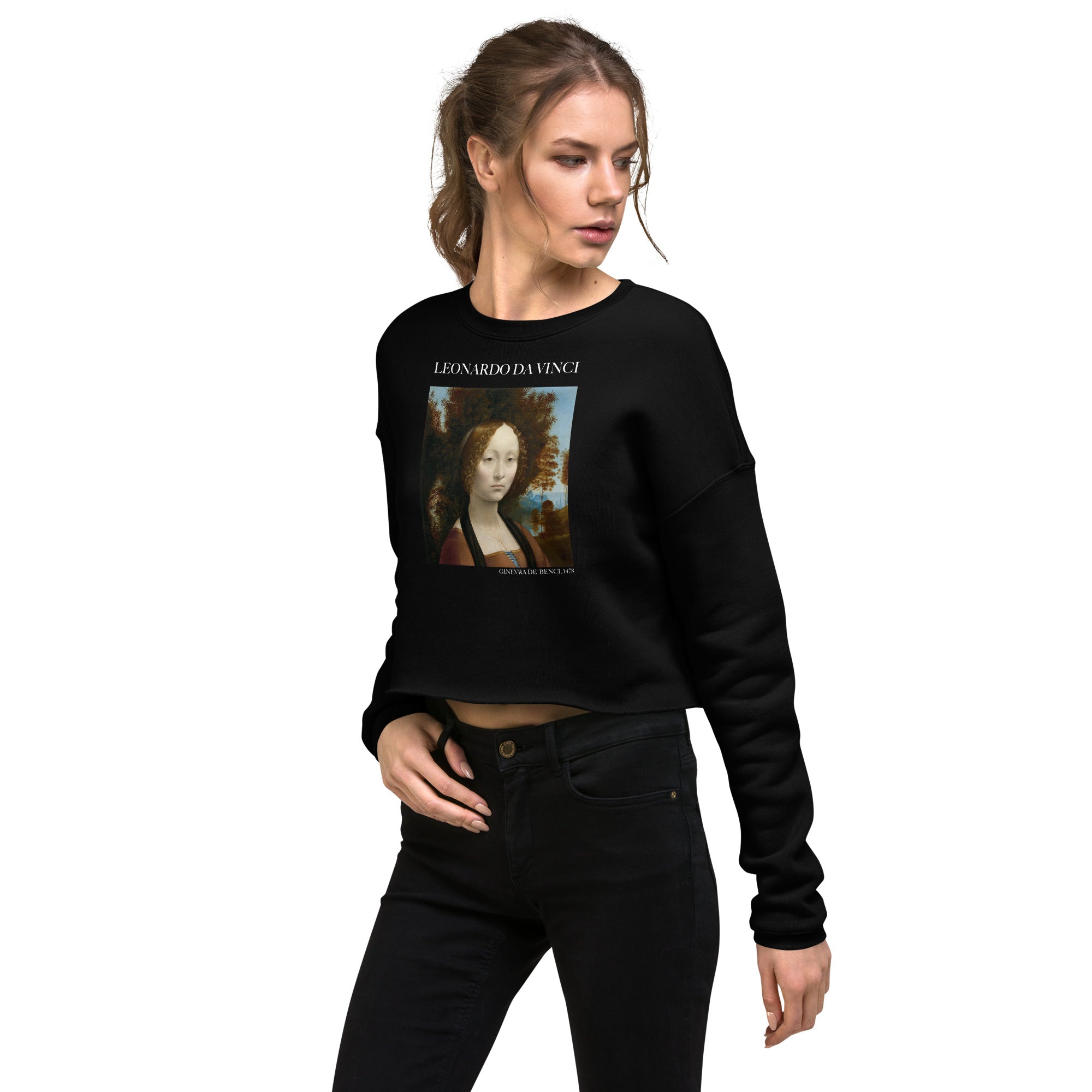Kurzes Sweatshirt mit berühmtem Gemälde „Ginevra de‘ Benci“ von Leonardo da Vinci | Kurzes Sweatshirt mit Premium-Kunstmotiv