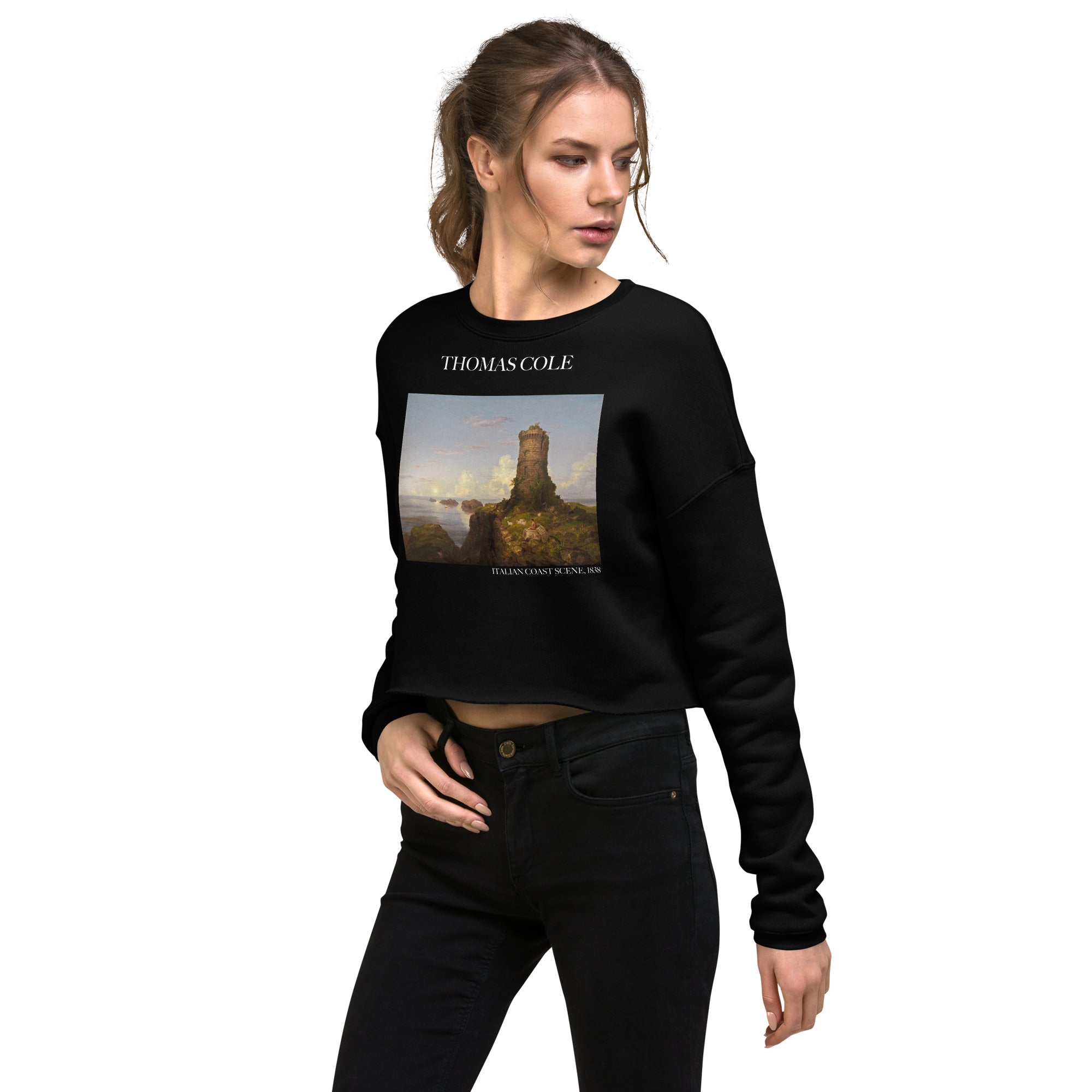 Thomas Cole 'Italian Coast Scene' Famous Painting Cropped Sweatshirt | Premium Art Cropped Sweatshirt