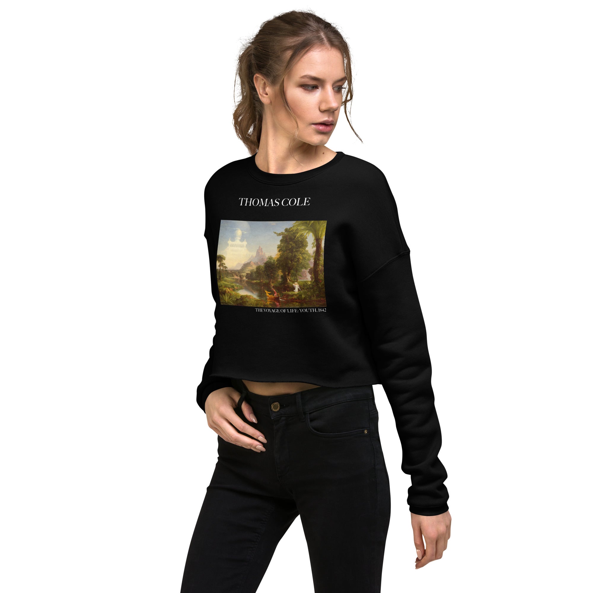 Thomas Cole 'The Voyage of Life: Youth' Famous Painting Cropped Sweatshirt | Premium Art Cropped Sweatshirt