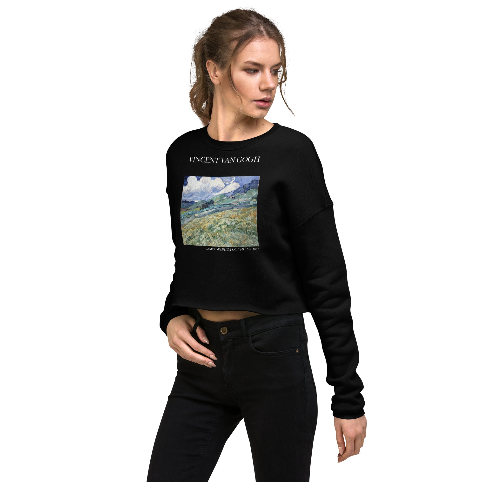 Vincent van Gogh 'Landscape from Saint-Rémy' Famous Painting Cropped Sweatshirt | Premium Art Cropped Sweatshirt