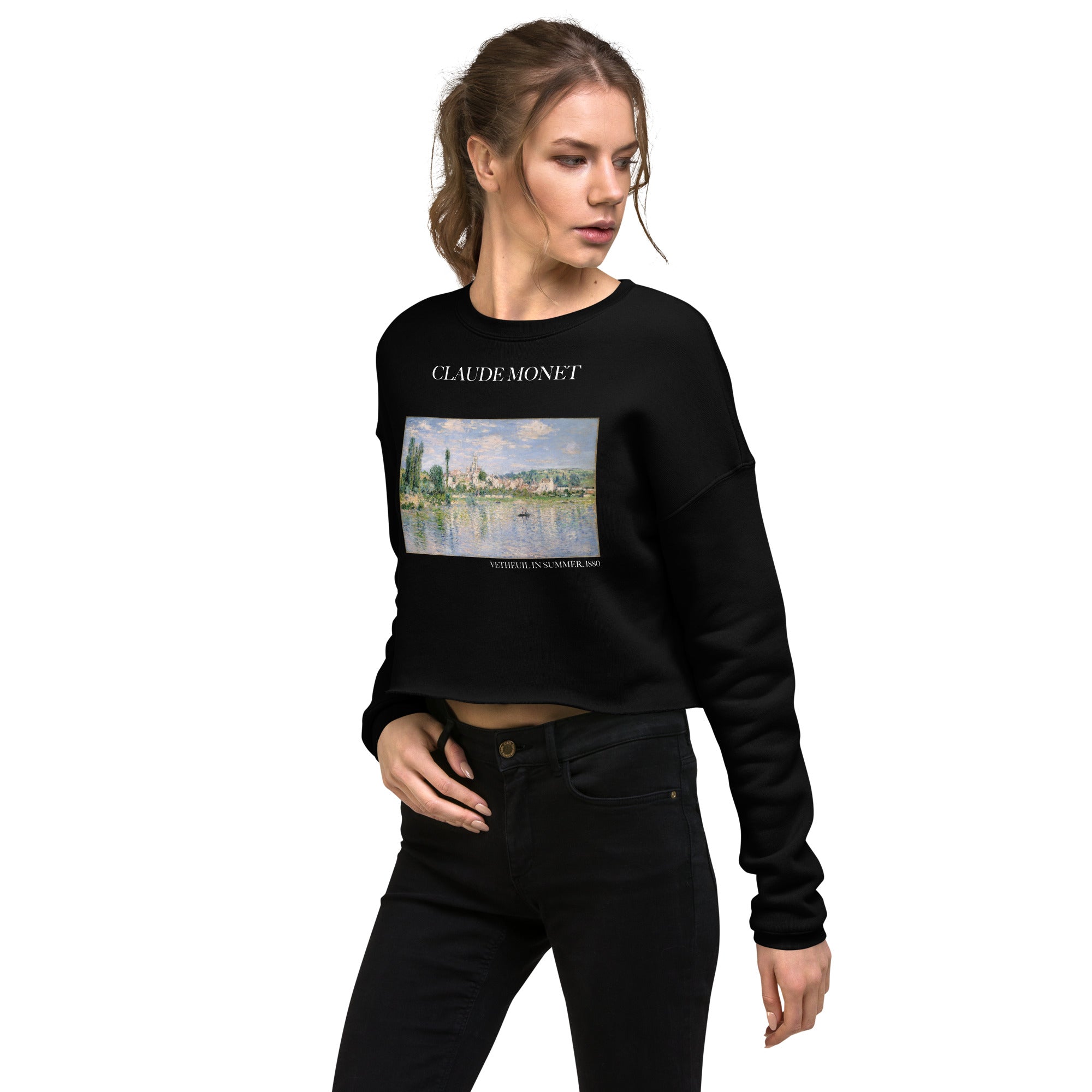 Claude Monet 'Vetheuil in Summer' Famous Painting Cropped Sweatshirt | Premium Art Cropped Sweatshirt