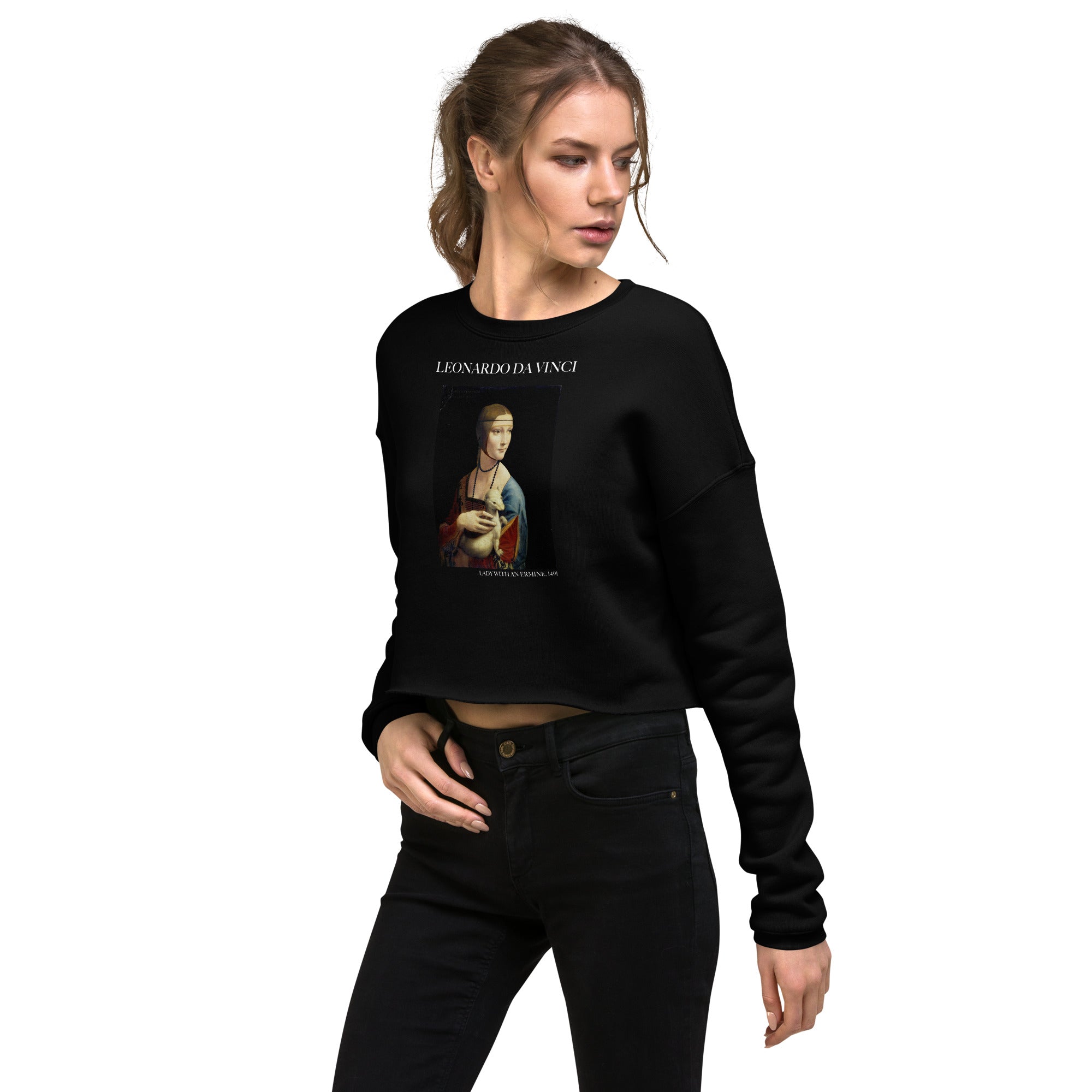 Leonardo da Vinci 'Lady with an Ermine' Famous Painting Cropped Sweatshirt | Premium Art Cropped Sweatshirt