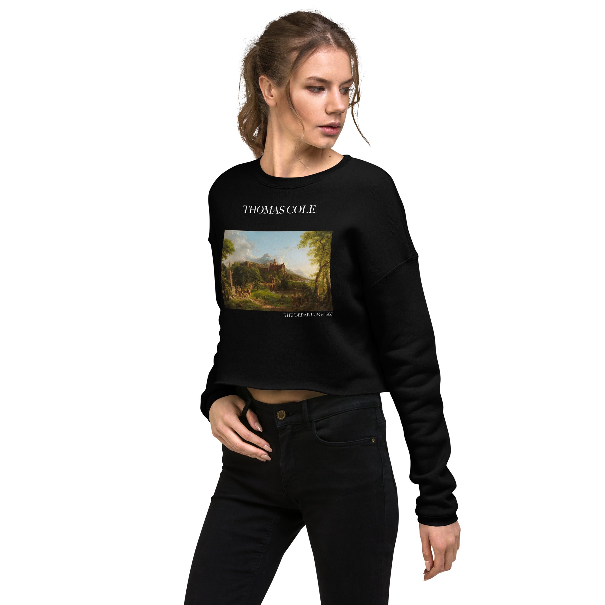 Thomas Cole 'The Departure' Famous Painting Cropped Sweatshirt | Premium Art Cropped Sweatshirt