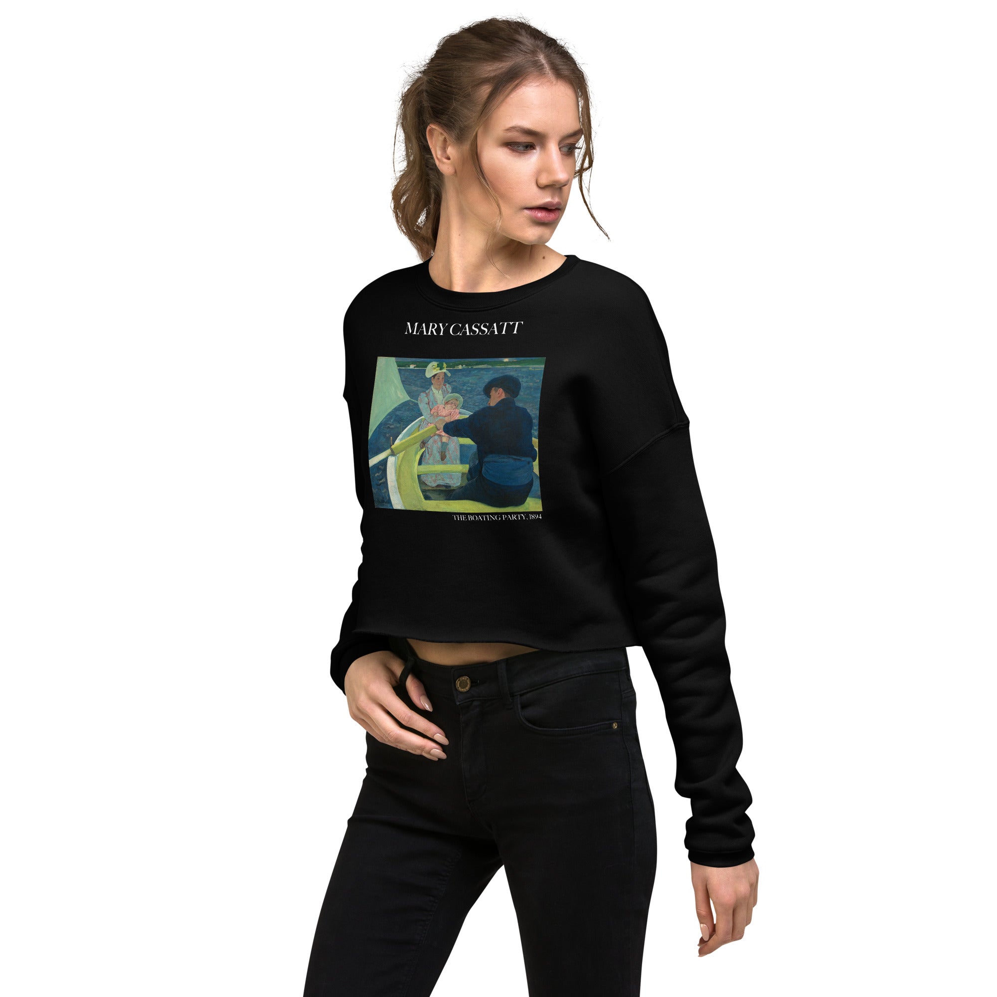 Mary Cassatt 'The Boating Party' Famous Painting Cropped Sweatshirt | Premium Art Cropped Sweatshirt