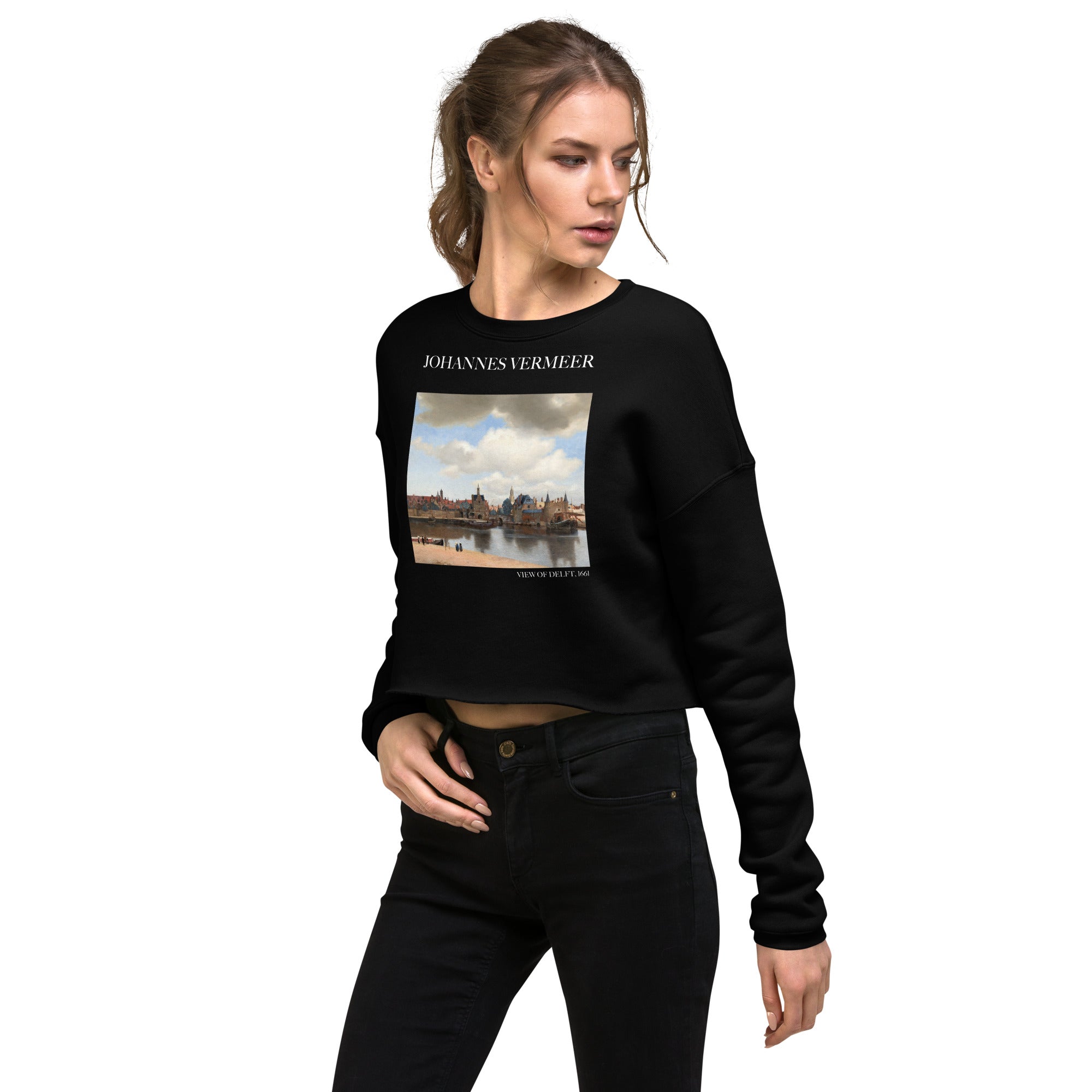 Johannes Vermeer 'View of Delft' Famous Painting Cropped Sweatshirt | Premium Art Cropped Sweatshirt