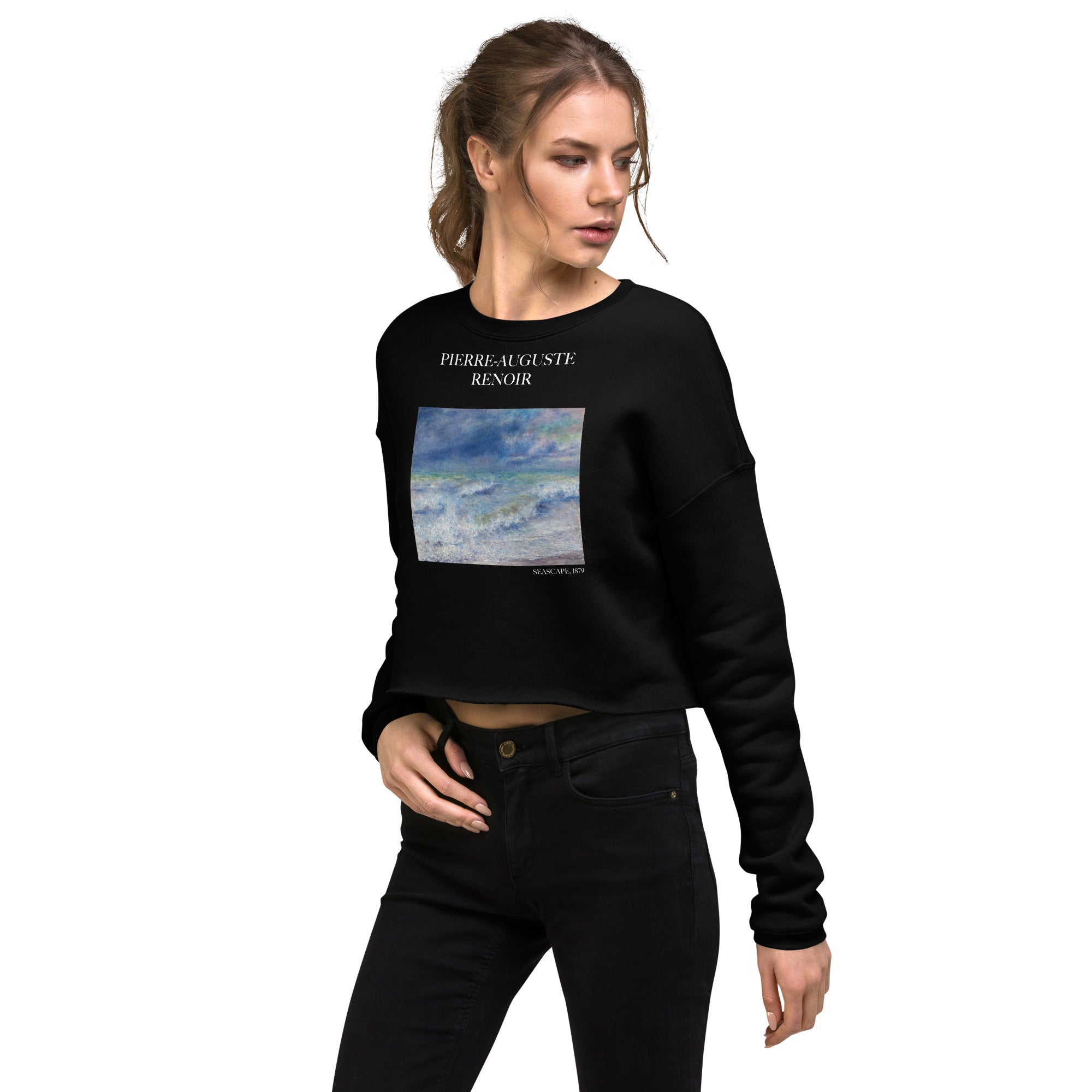 Pierre-Auguste Renoir 'Seascape' Famous Painting Cropped Sweatshirt | Premium Art Cropped Sweatshirt