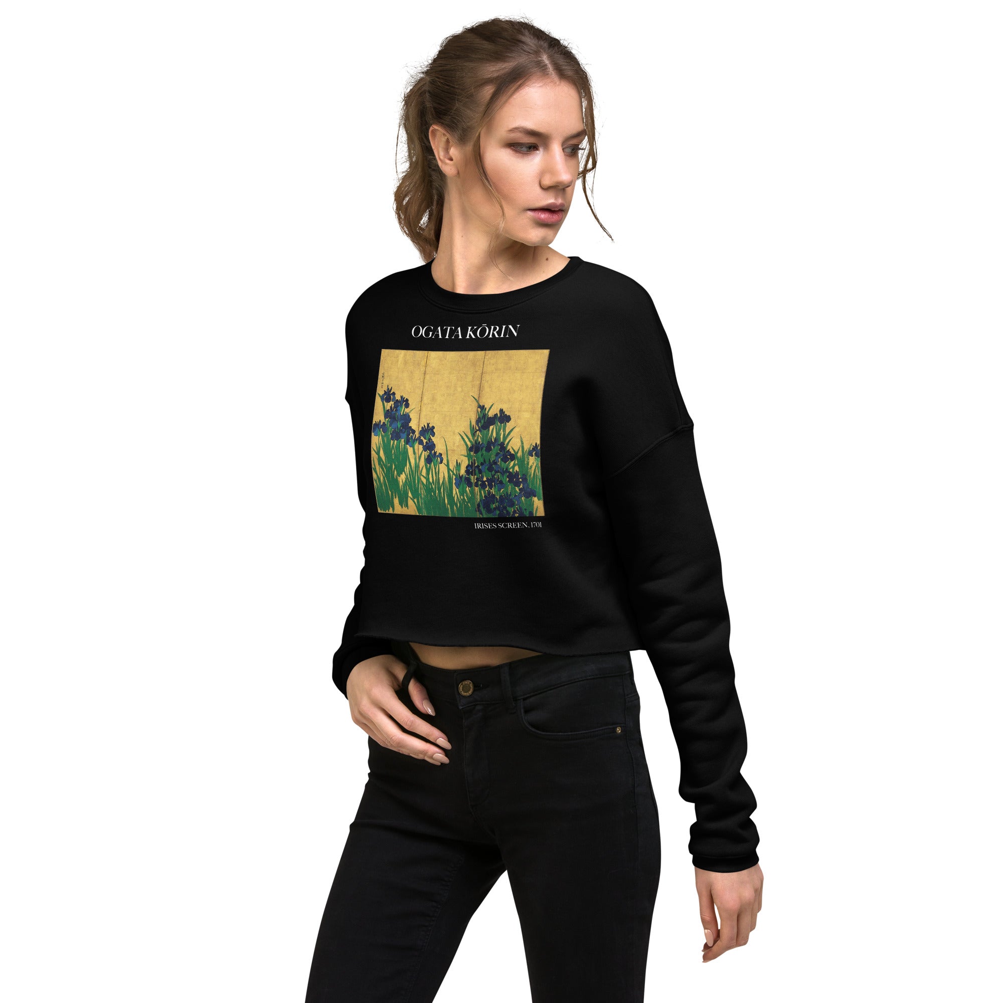 Ogata Kōrin 'Irises Screen' Famous Painting Cropped Sweatshirt | Premium Art Cropped Sweatshirt