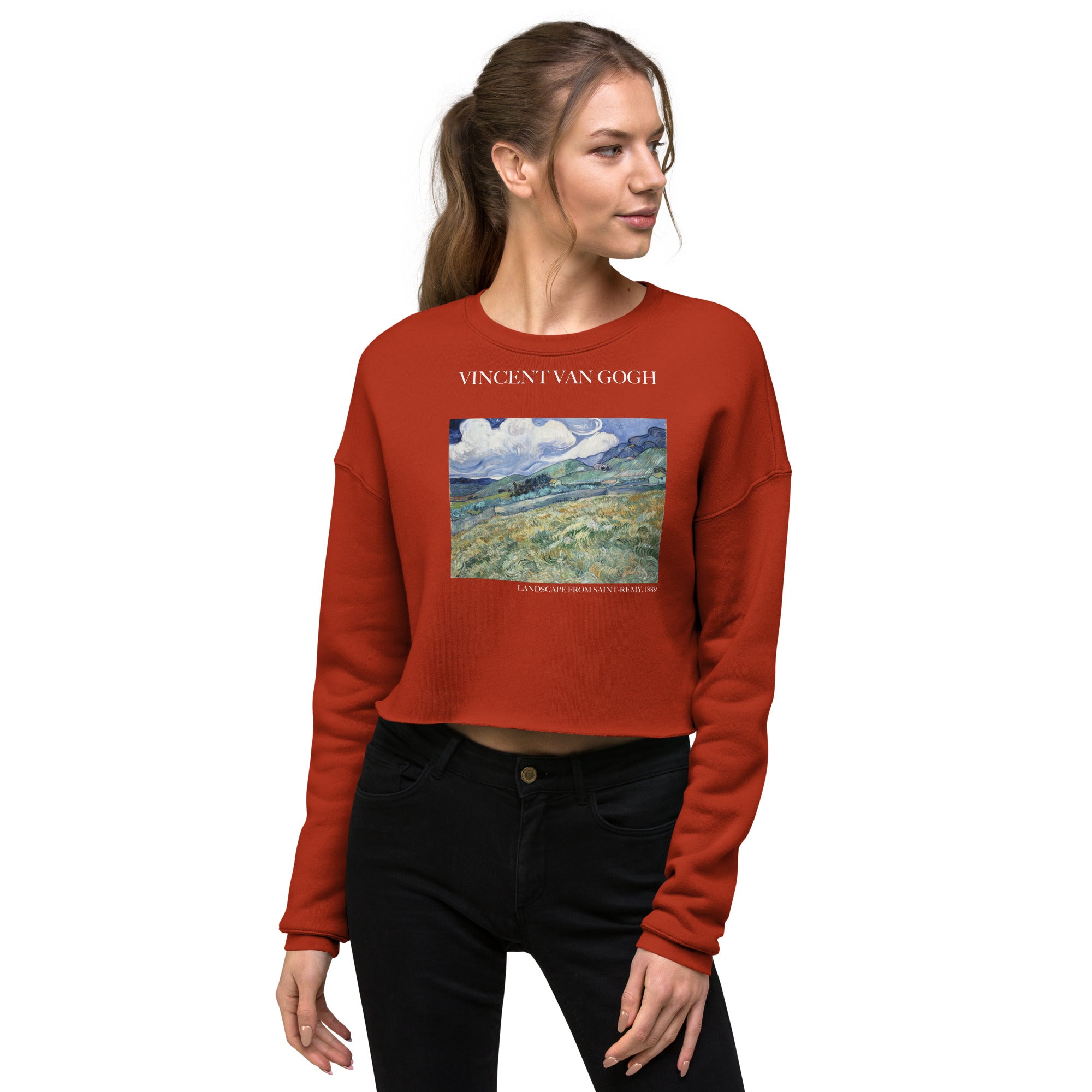 Vincent van Gogh 'Landscape from Saint-Rémy' Famous Painting Cropped Sweatshirt | Premium Art Cropped Sweatshirt