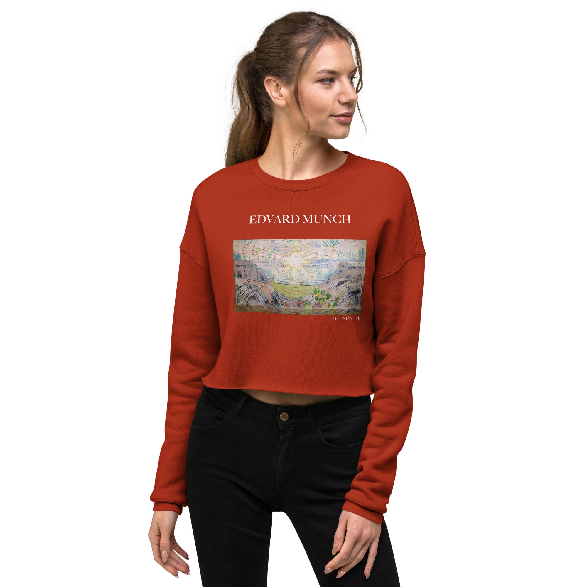 Kurzes Sweatshirt „Die Sonne“ von Edvard Munch, berühmtes Gemälde | Kurzes Sweatshirt „Premium Art“