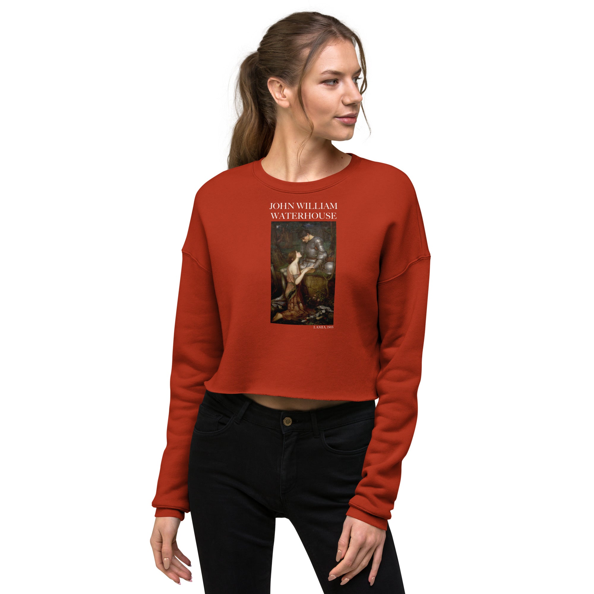John William Waterhouse 'Lamia' Famous Painting Cropped Sweatshirt | Premium Art Cropped Sweatshirt