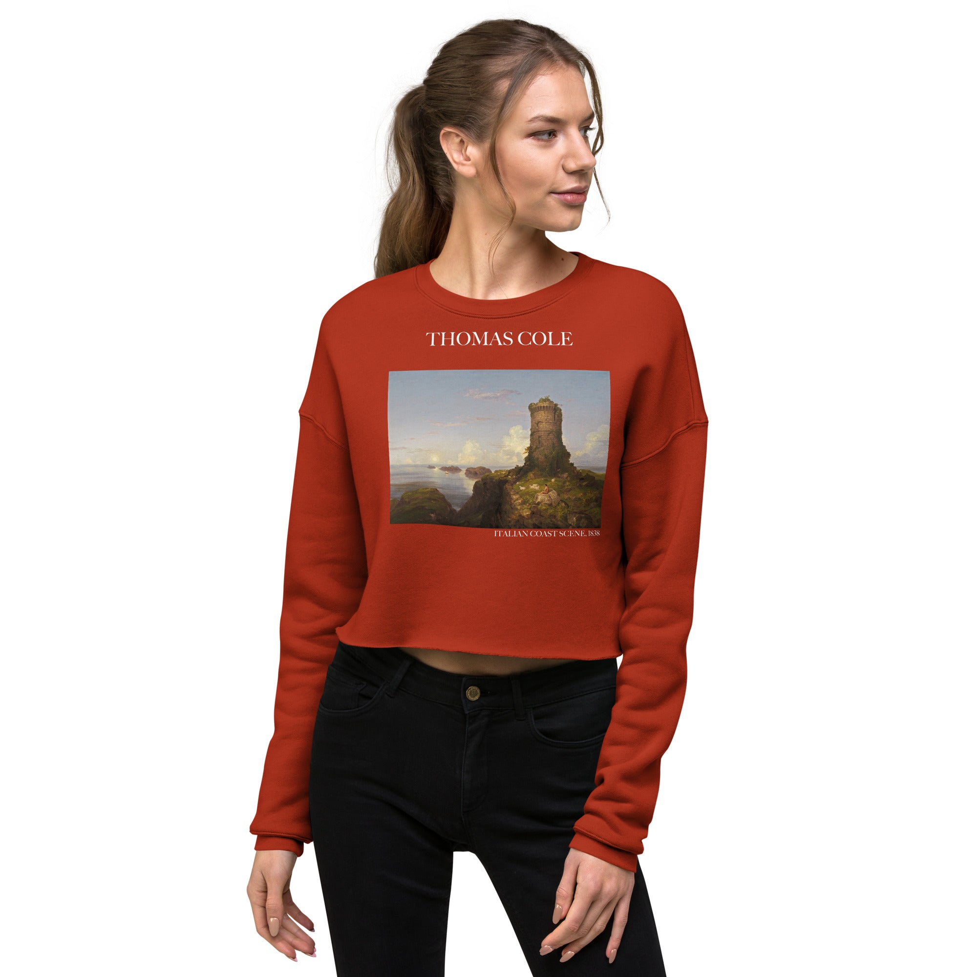 Thomas Cole 'Italian Coast Scene' Famous Painting Cropped Sweatshirt | Premium Art Cropped Sweatshirt