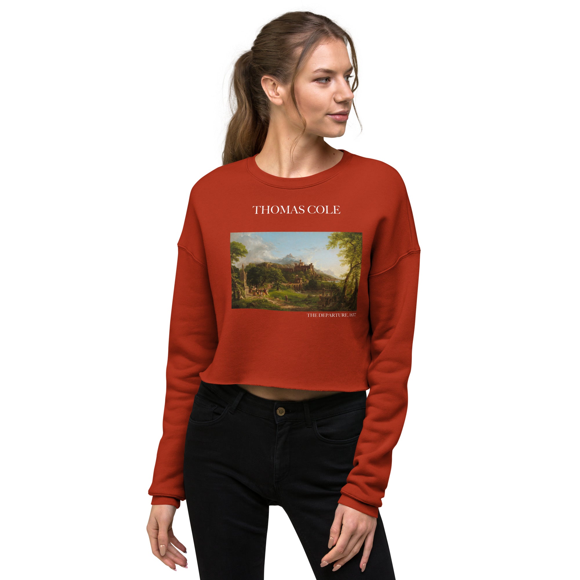 Kurzes Sweatshirt „The Departure“ von Thomas Cole, berühmtes Gemälde | Kurzes Sweatshirt „Premium Art“