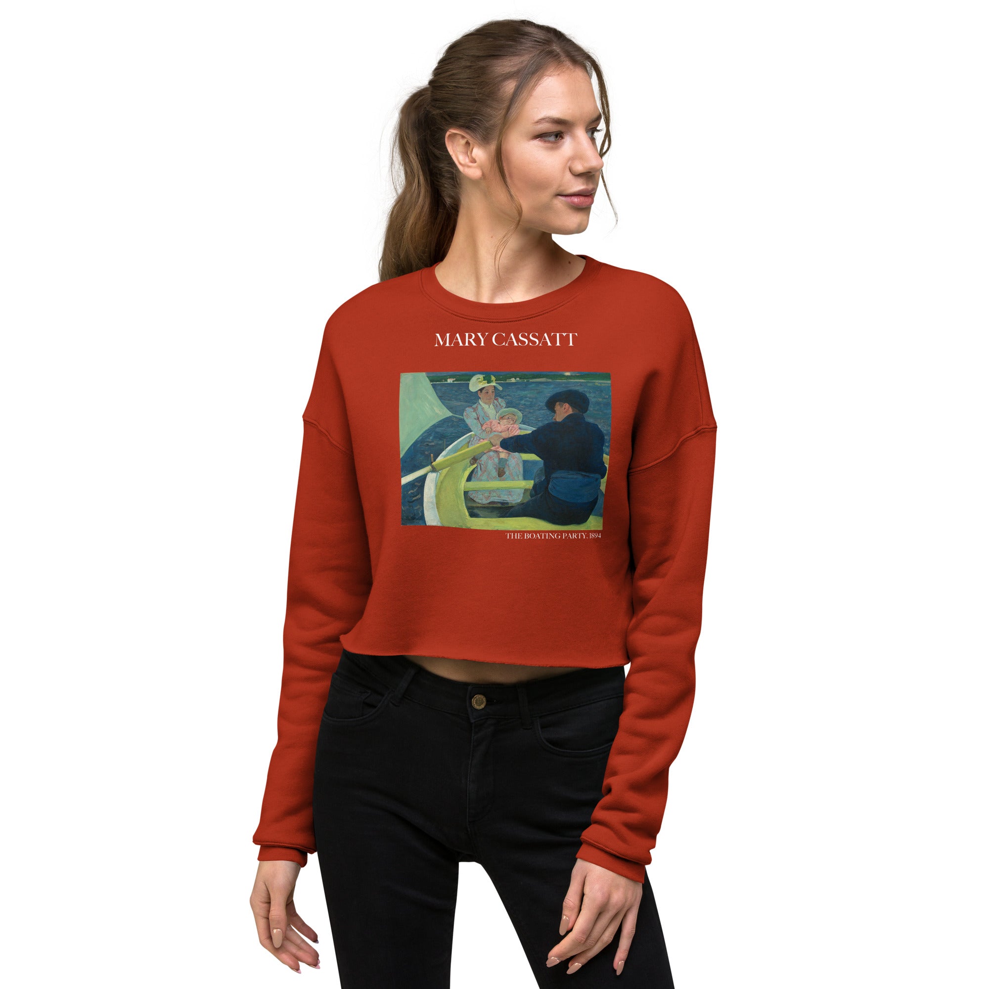 Kurzes Sweatshirt mit berühmtem Gemälde „The Boating Party“ von Mary Cassatt | Kurzes Sweatshirt mit Premium-Kunstmotiv