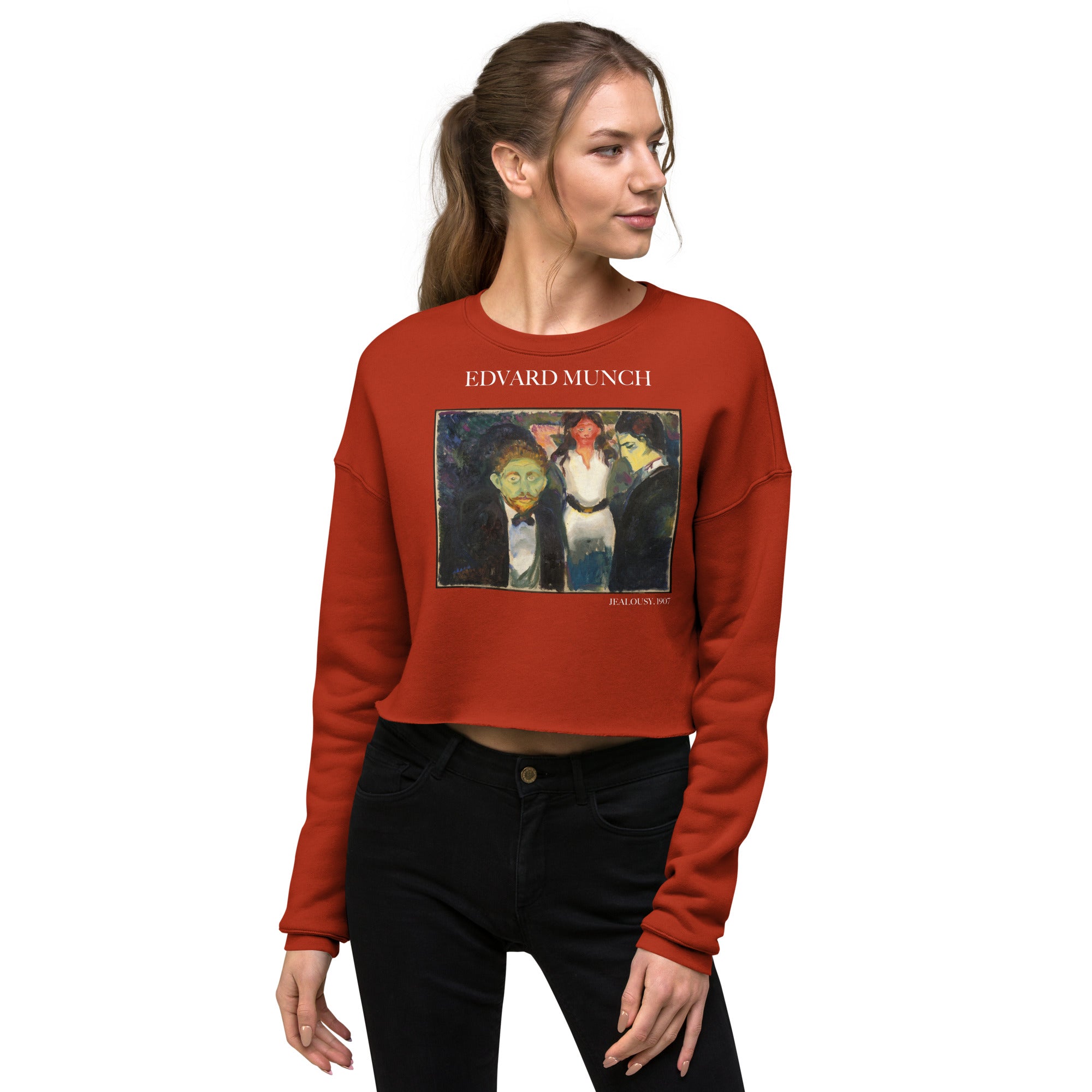 Edvard Munch 'Jealousy' Famous Painting Cropped Sweatshirt | Premium Art Cropped Sweatshirt