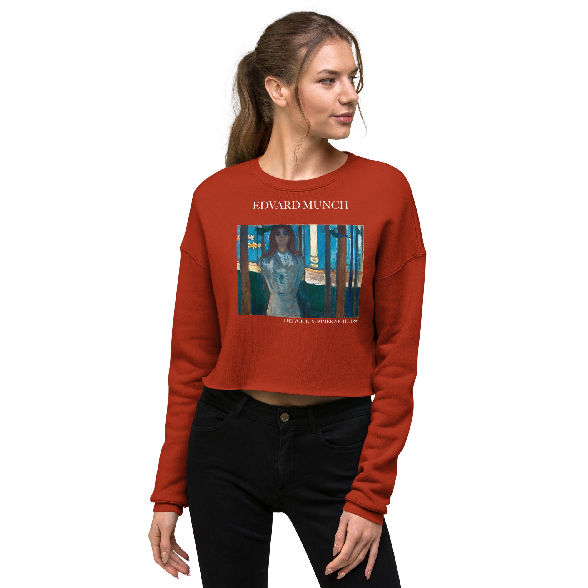 Kurzes Sweatshirt „Die Stimme, Sommernacht“ von Edvard Munch, berühmtes Gemälde | Kurzes Sweatshirt „Premium Art“