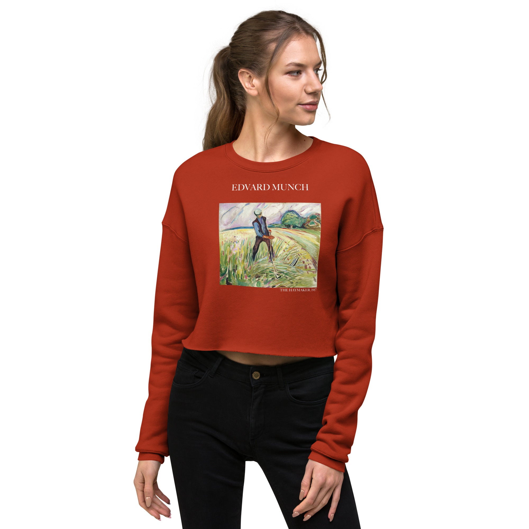 Kurzes Sweatshirt „Der Heumacher“ von Edvard Munch, berühmtes Gemälde | Kurzes Sweatshirt „Premium Art“