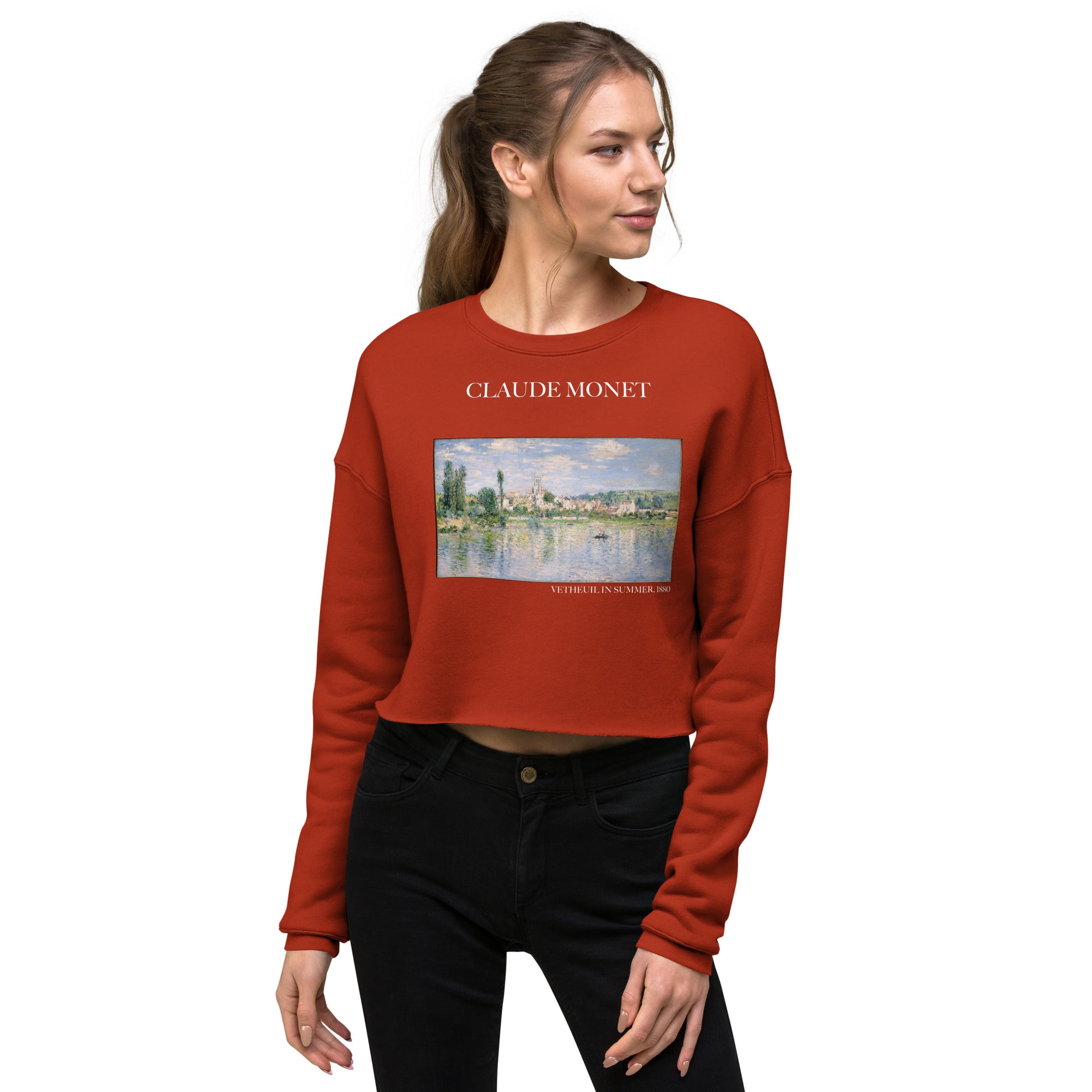 Claude Monet 'Vetheuil in Summer' Famous Painting Cropped Sweatshirt | Premium Art Cropped Sweatshirt