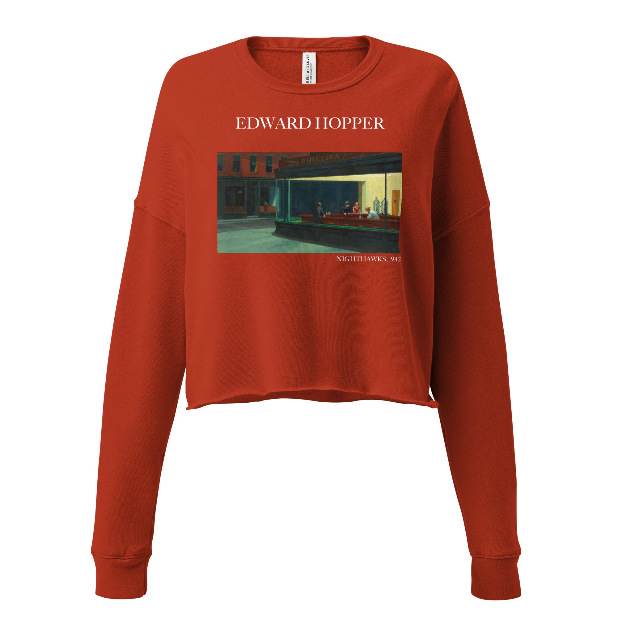 Edward Hopper 'Nighthawks' Famous Painting Cropped Sweatshirt | Premium Art Cropped Sweatshirt