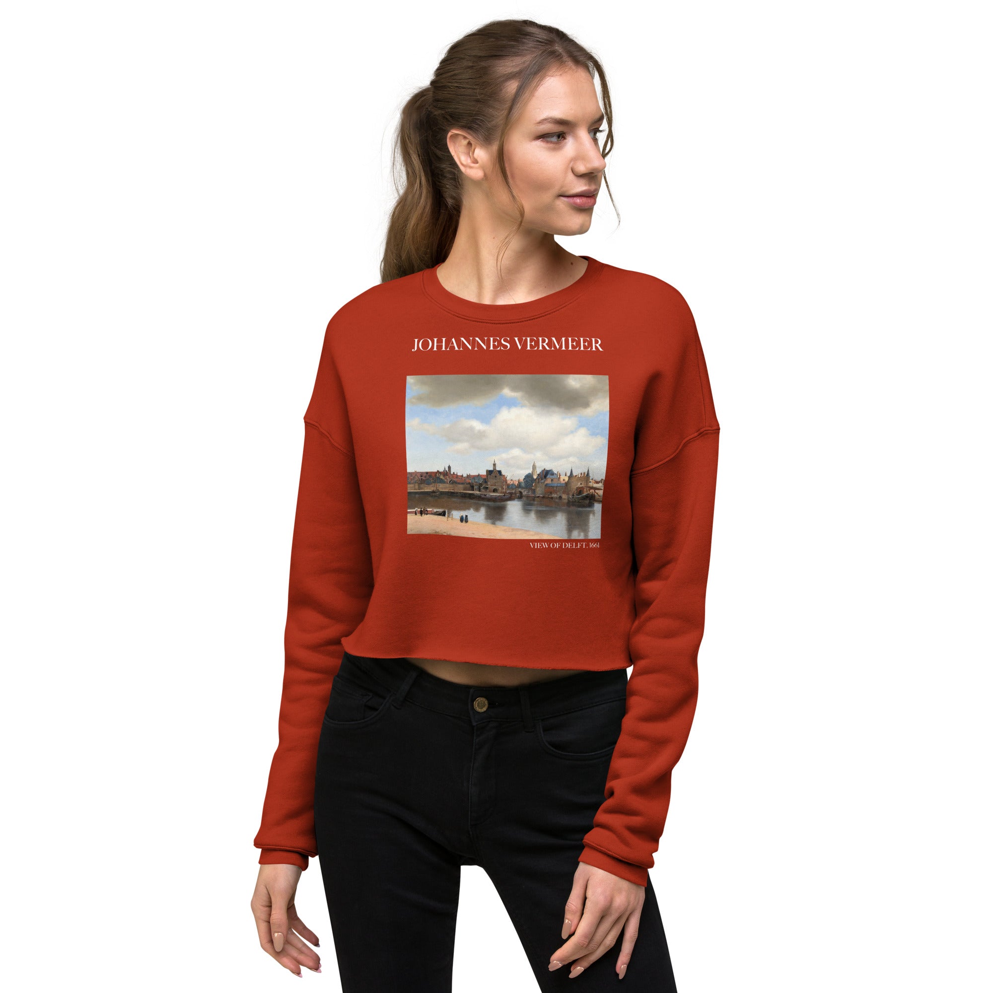 Johannes Vermeer 'View of Delft' Famous Painting Cropped Sweatshirt | Premium Art Cropped Sweatshirt