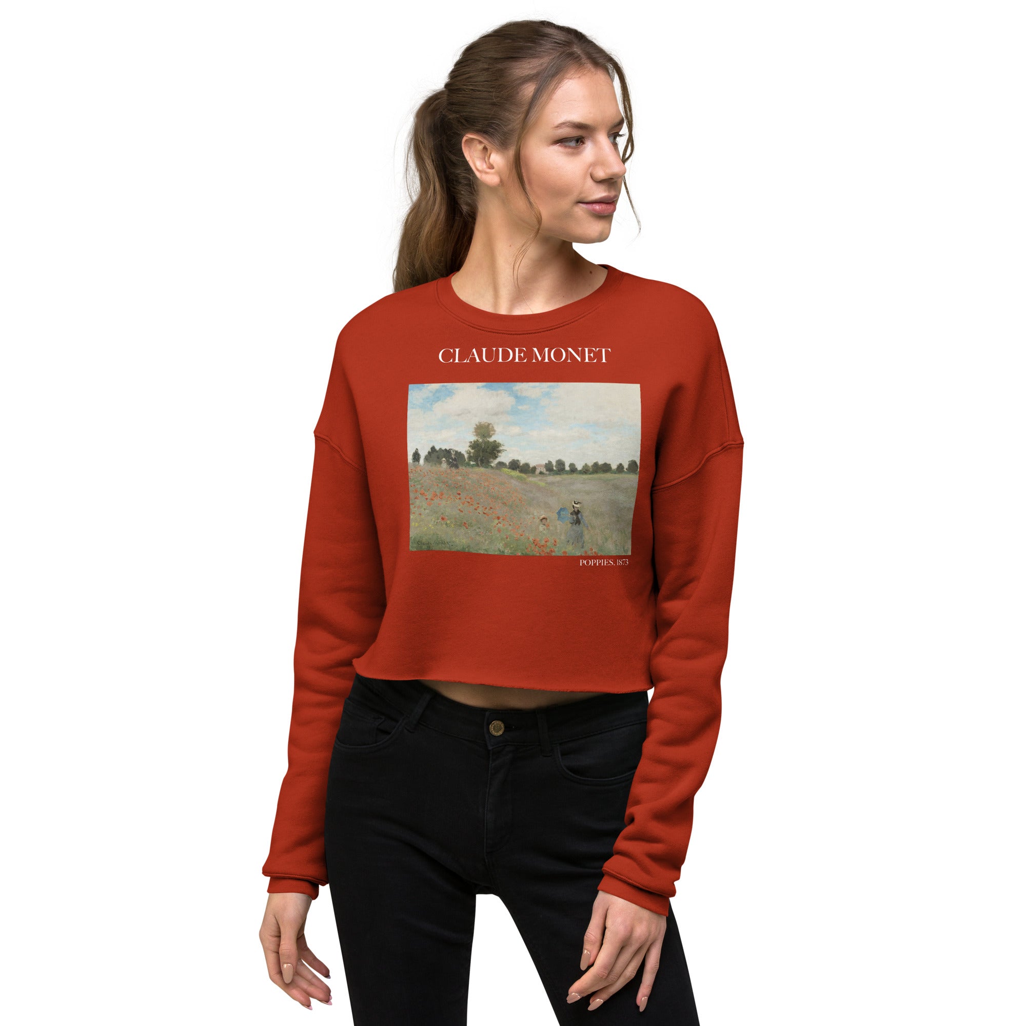 Claude Monet 'Poppies' Famous Painting Cropped Sweatshirt | Premium Art Cropped Sweatshirt