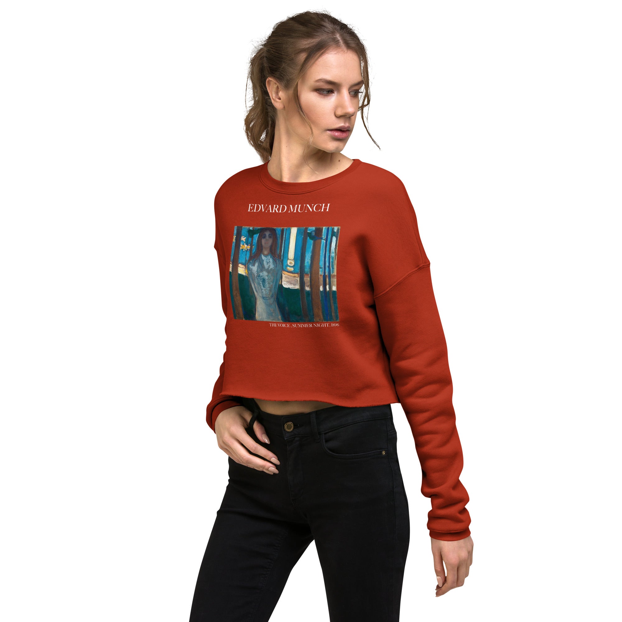 Edvard Munch 'The Voice, Summer Night' Famous Painting Cropped Sweatshirt | Premium Art Cropped Sweatshirt