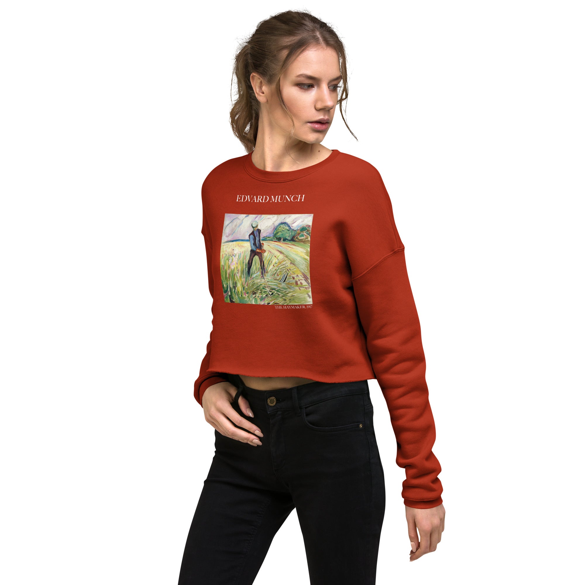 Kurzes Sweatshirt „Der Heumacher“ von Edvard Munch, berühmtes Gemälde | Kurzes Sweatshirt „Premium Art“