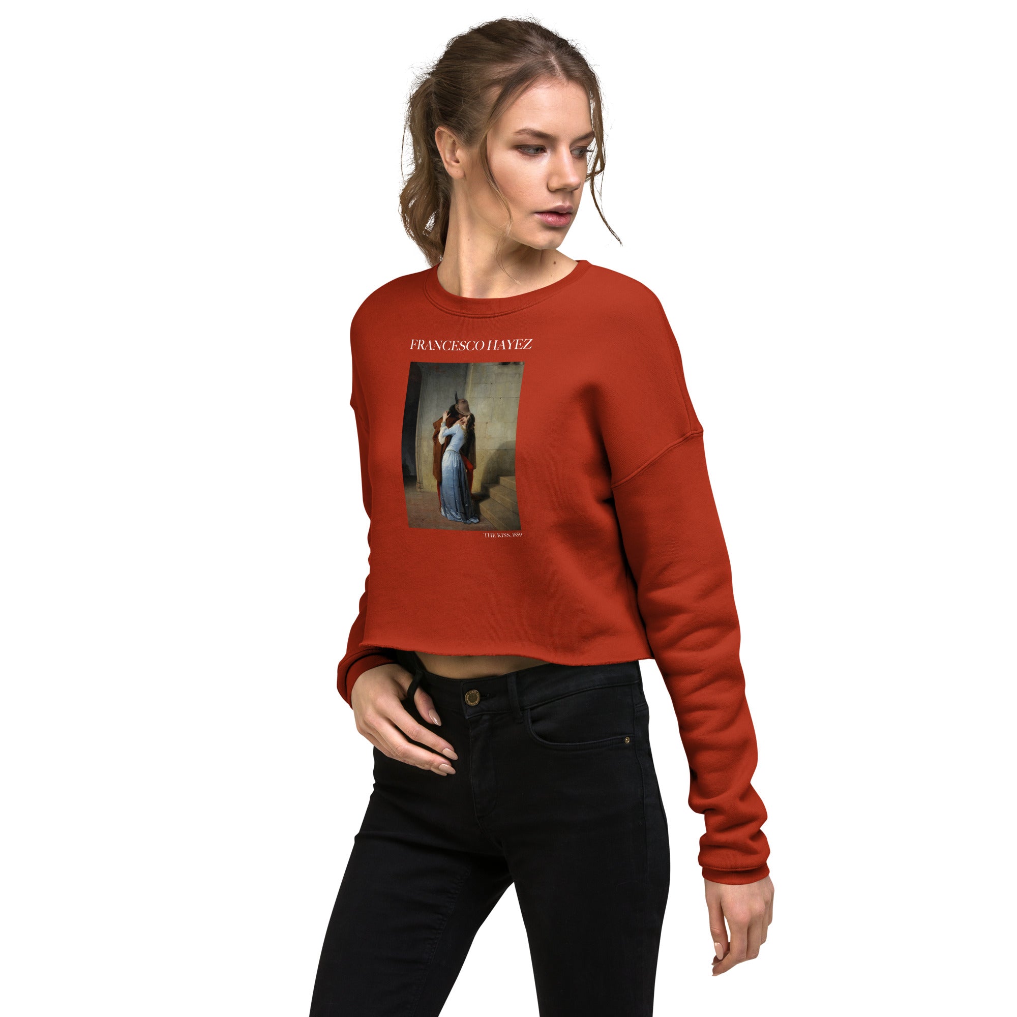 Francesco Hayez 'The Kiss' Famous Painting Cropped Sweatshirt | Premium Art Cropped Sweatshirt