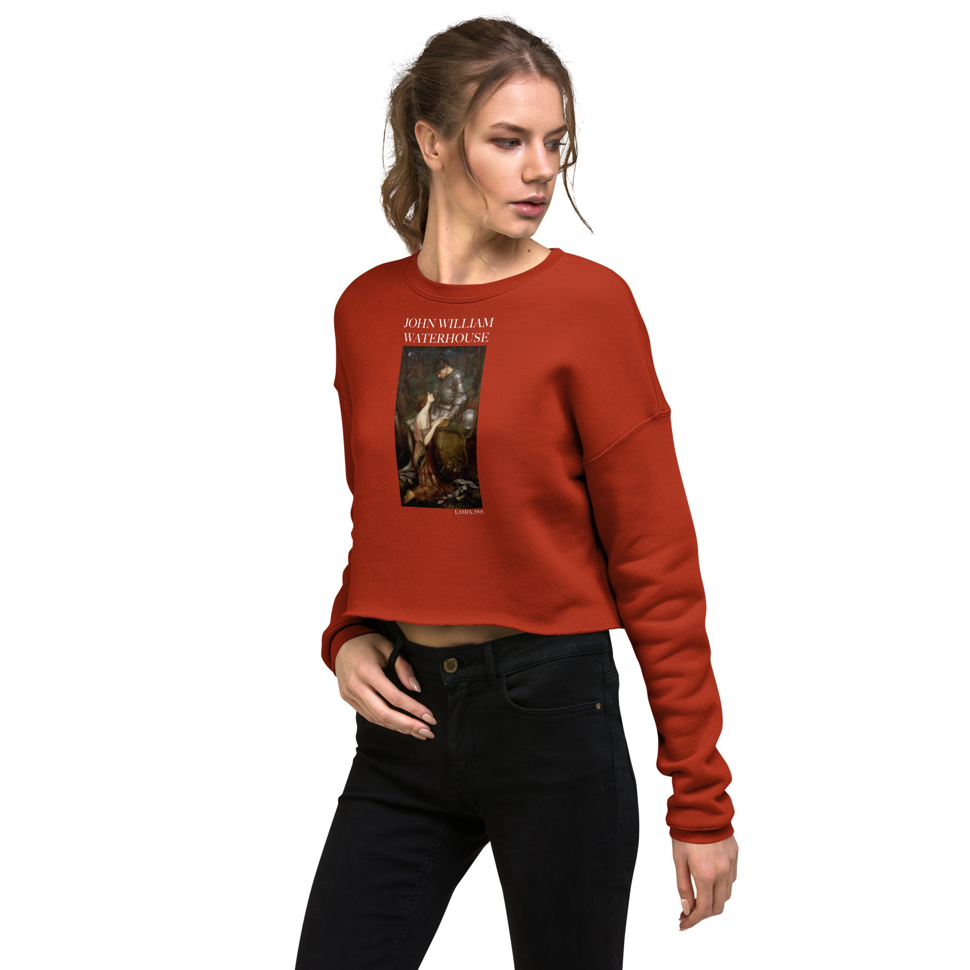 John William Waterhouse 'Lamia' Famous Painting Cropped Sweatshirt | Premium Art Cropped Sweatshirt