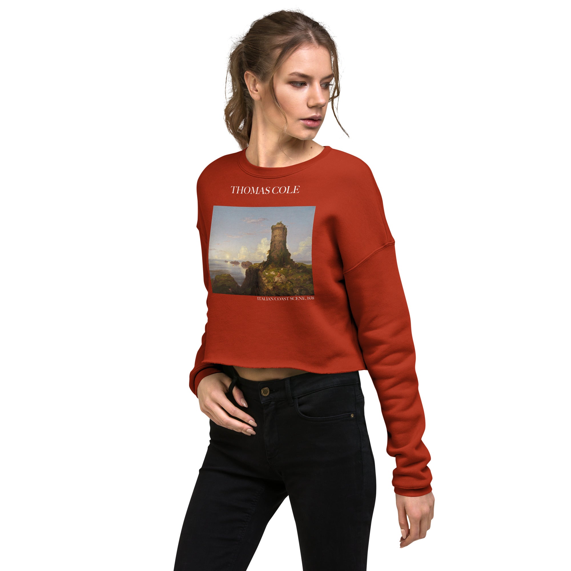 Thomas Cole 'Italian Coast Scene' Famous Painting Cropped Sweatshirt | Premium Art Cropped Sweatshirt