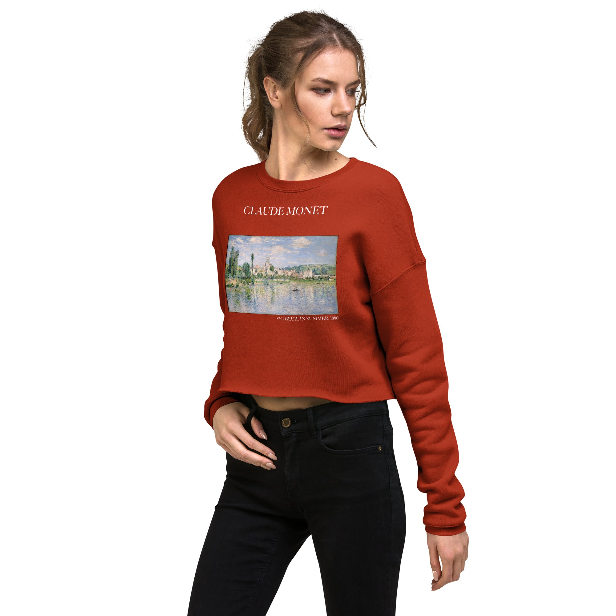 Claude Monet 'Vetheuil in Summer' Famous Painting Cropped Sweatshirt | Premium Art Cropped Sweatshirt